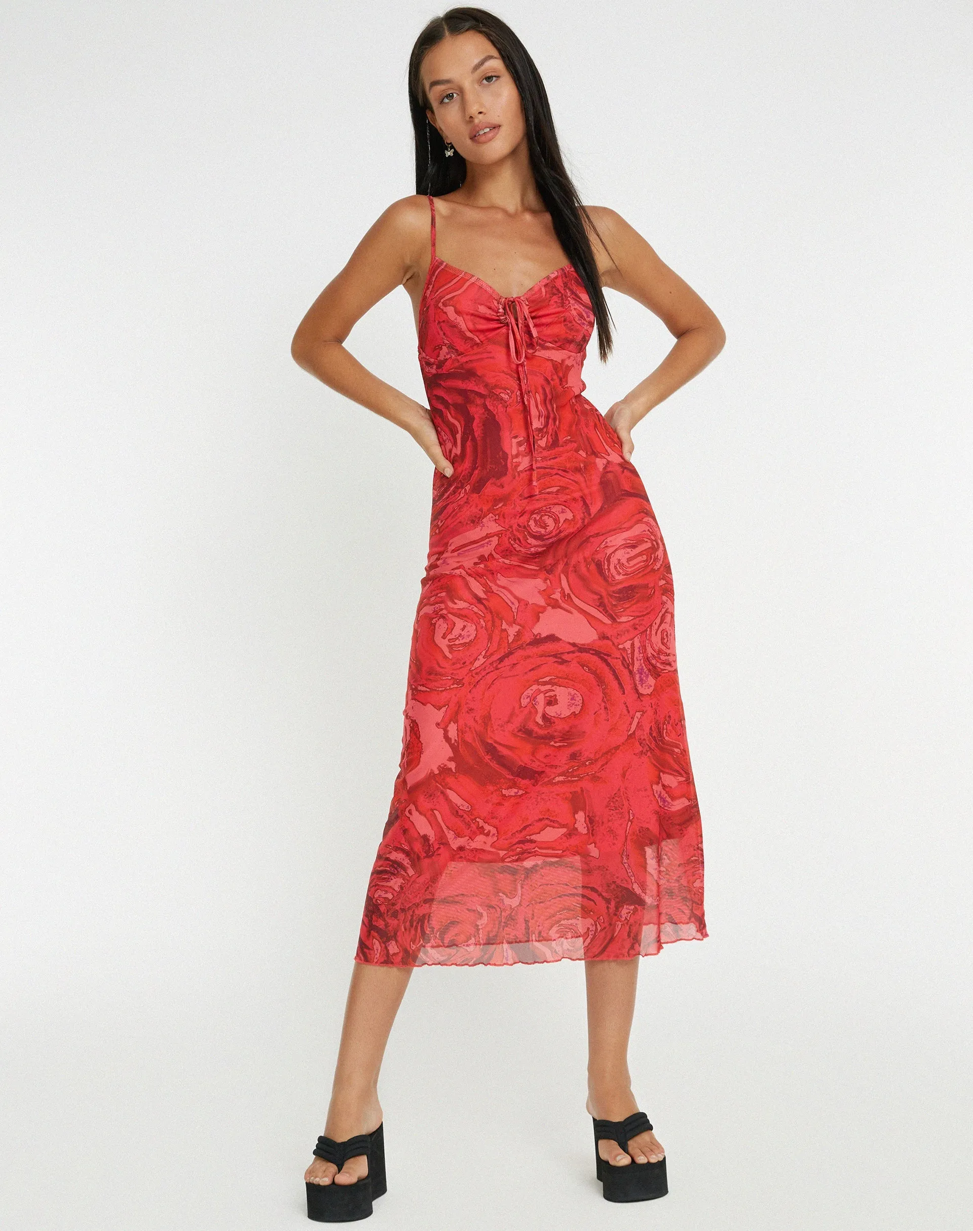 Coya Midi Dress in Rose Petal Red