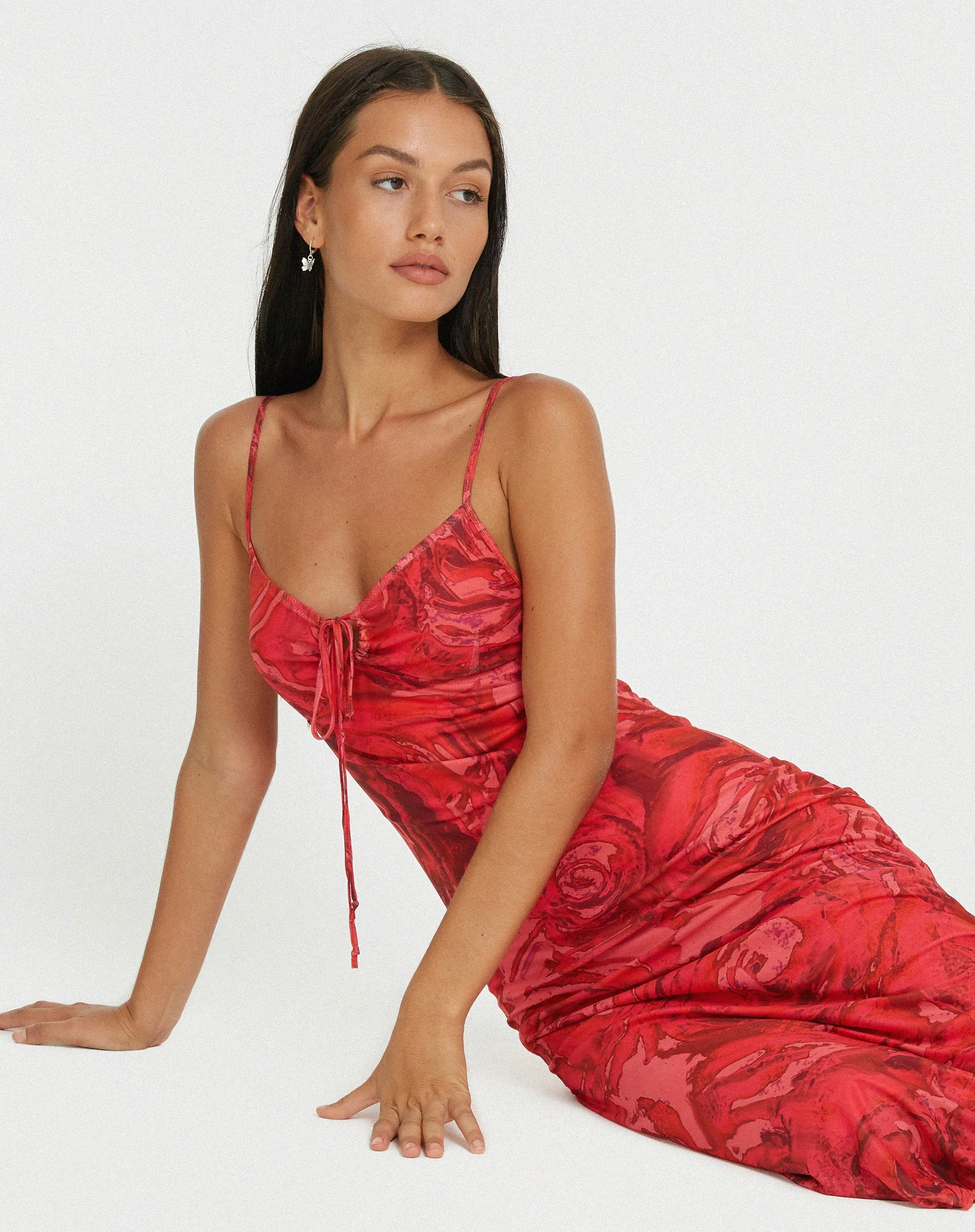 Coya Midi Dress in Rose Petal Red