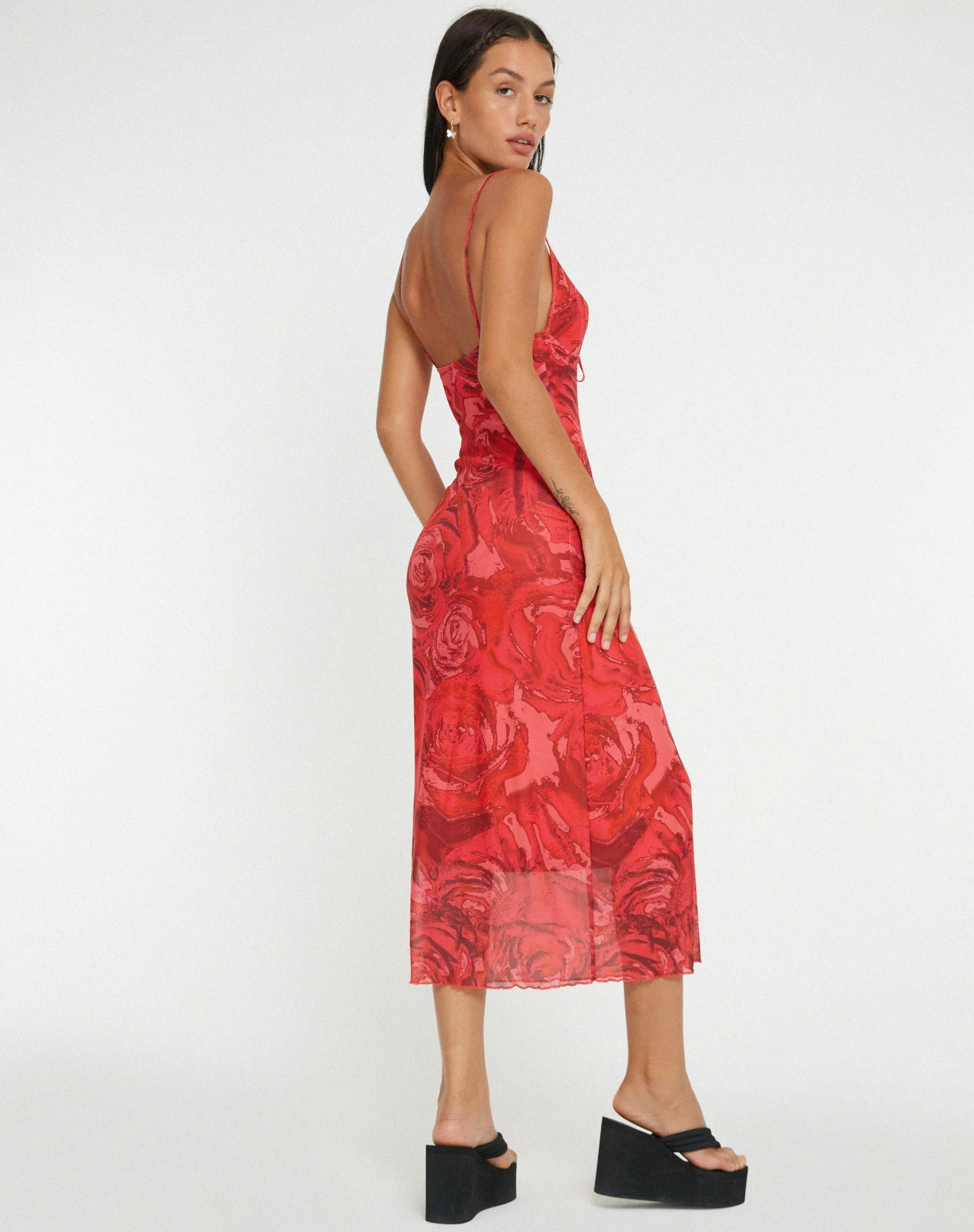 Coya Midi Dress in Rose Petal Red