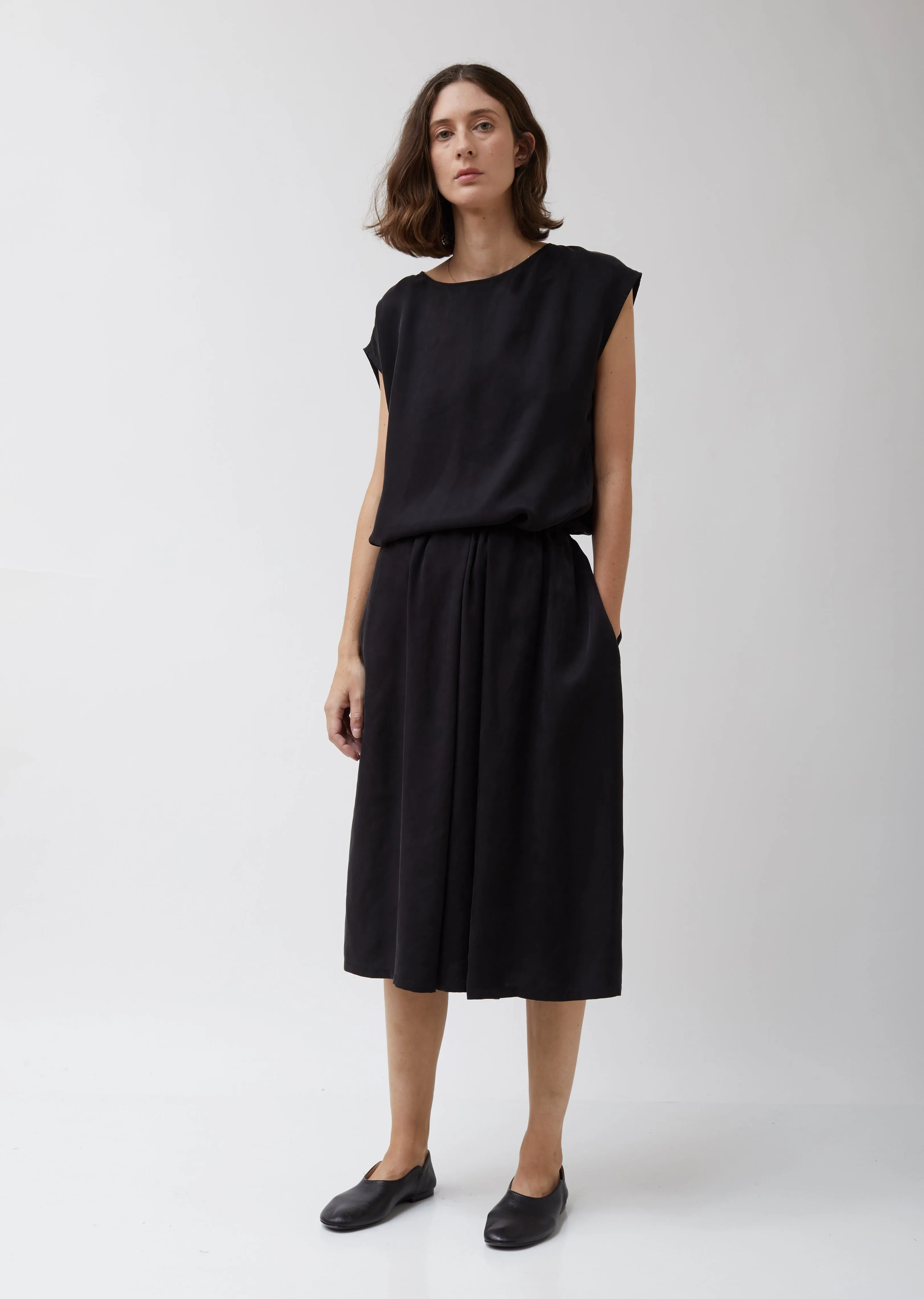 Cupro Twill Formal Midi Skirt