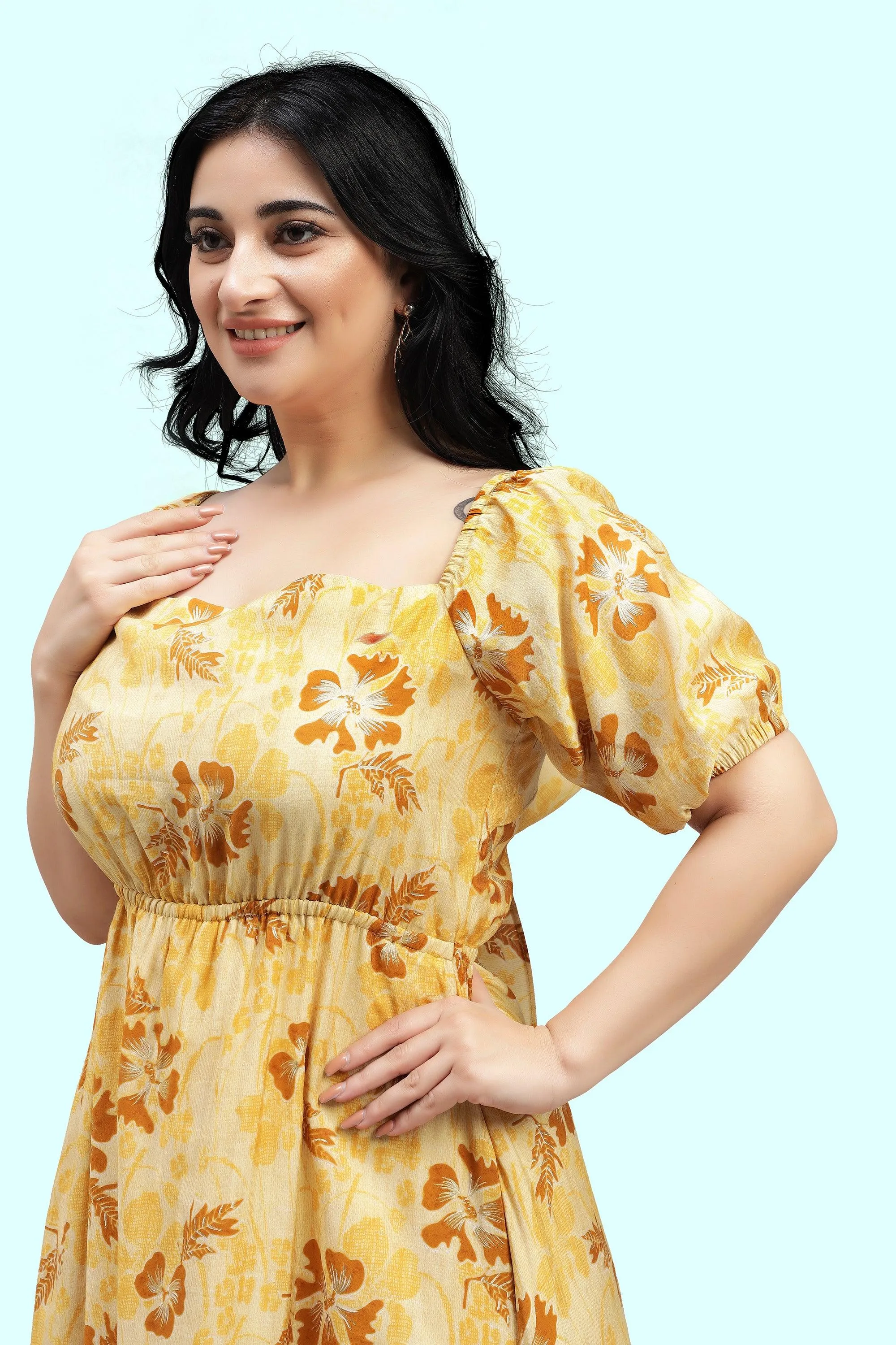 Curvy Lane Women Plus Size Raglan Sleeves Floral Dress