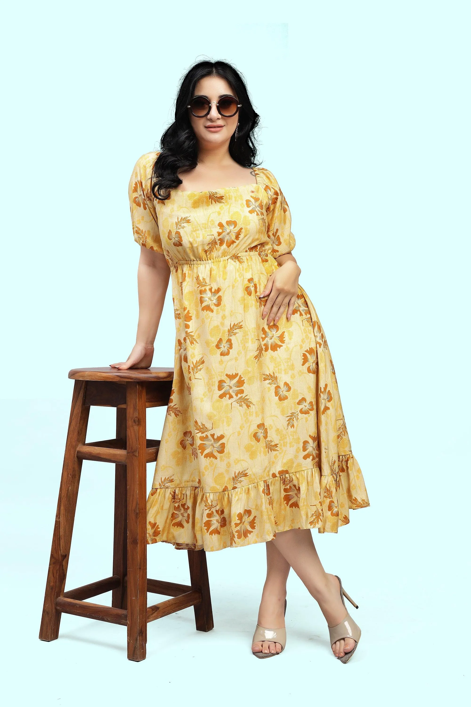 Curvy Lane Women Plus Size Raglan Sleeves Floral Dress