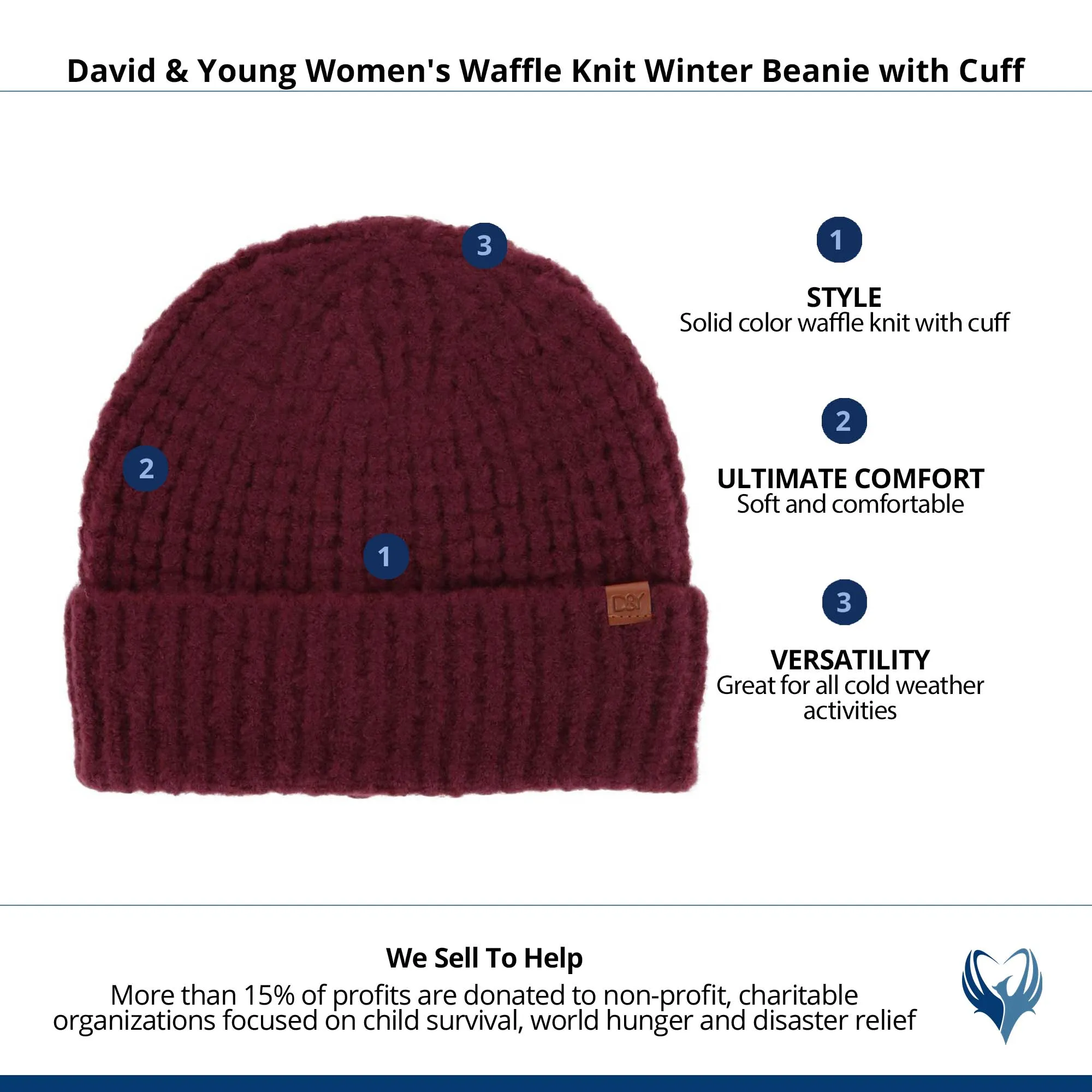 David & Young Women's Waffle Knit Winter Beanie with Cuff