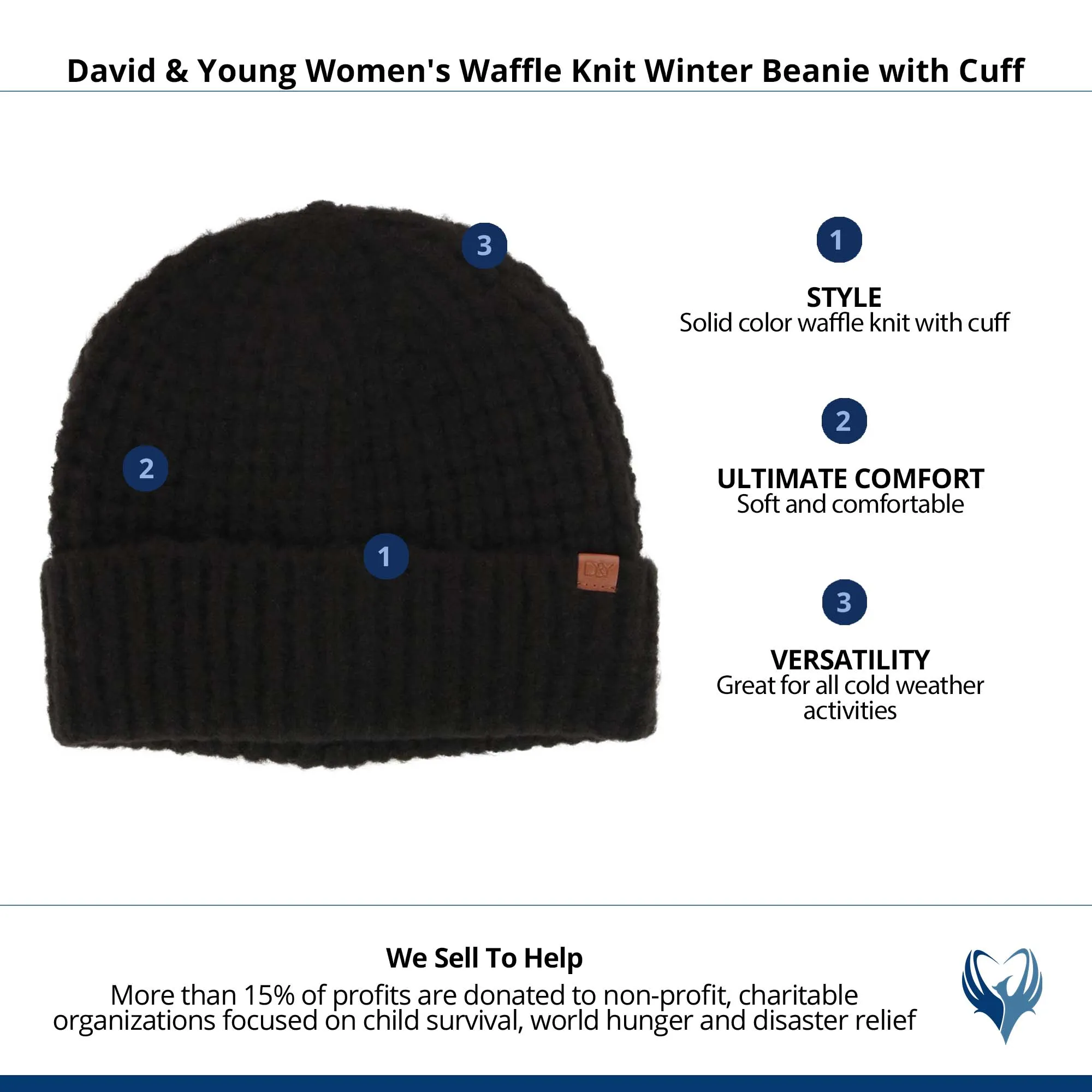 David & Young Women's Waffle Knit Winter Beanie with Cuff