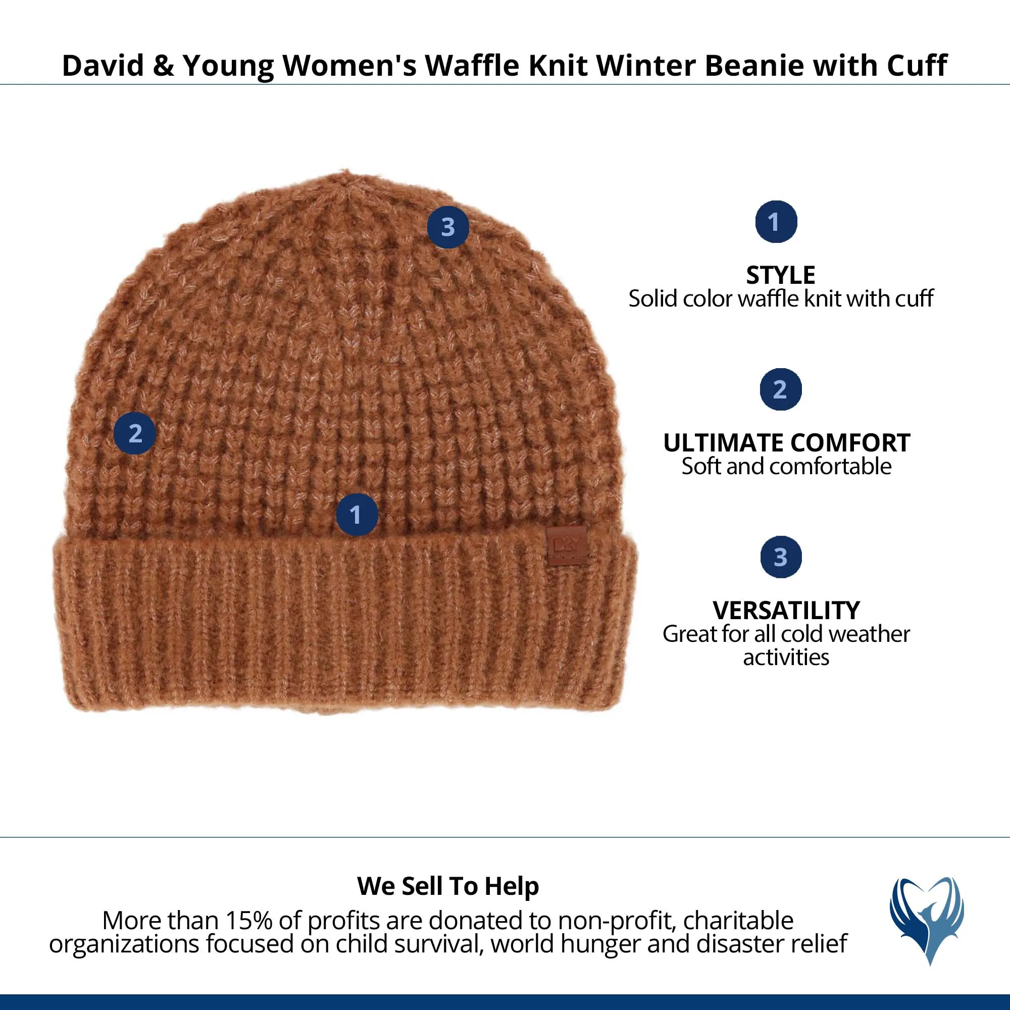 David & Young Women's Waffle Knit Winter Beanie with Cuff