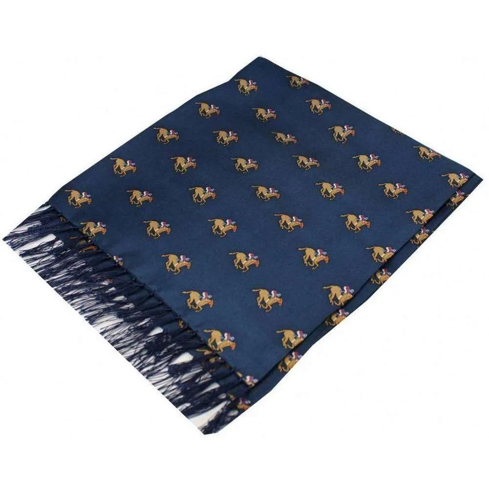 David Van Hagen Horse Racing Theme Silk Aviator Scarf - Blue