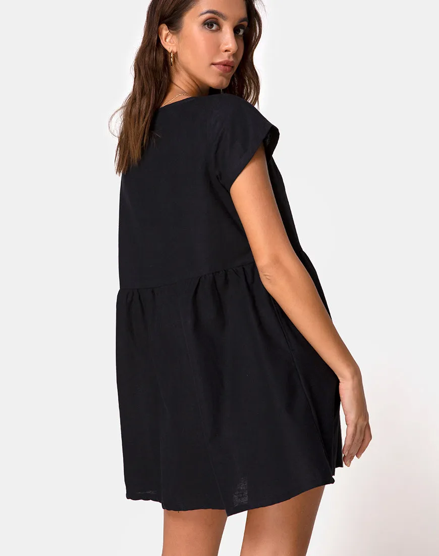 Deira Babydoll Dress in Black