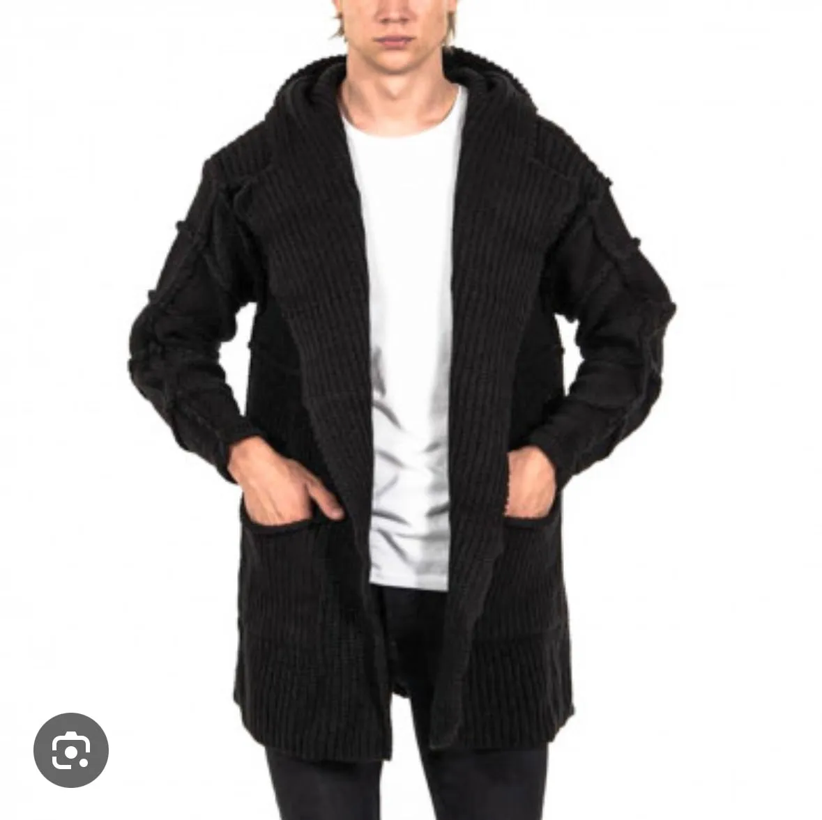 [Dimo] Charcoal Black Fashion Sweater Cardigan with Hood