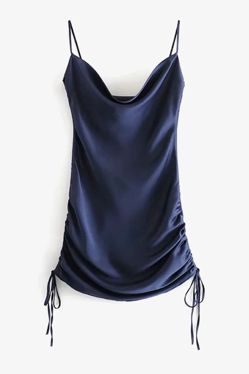 Drawstring Ruched Cowl-neck Slip Dress