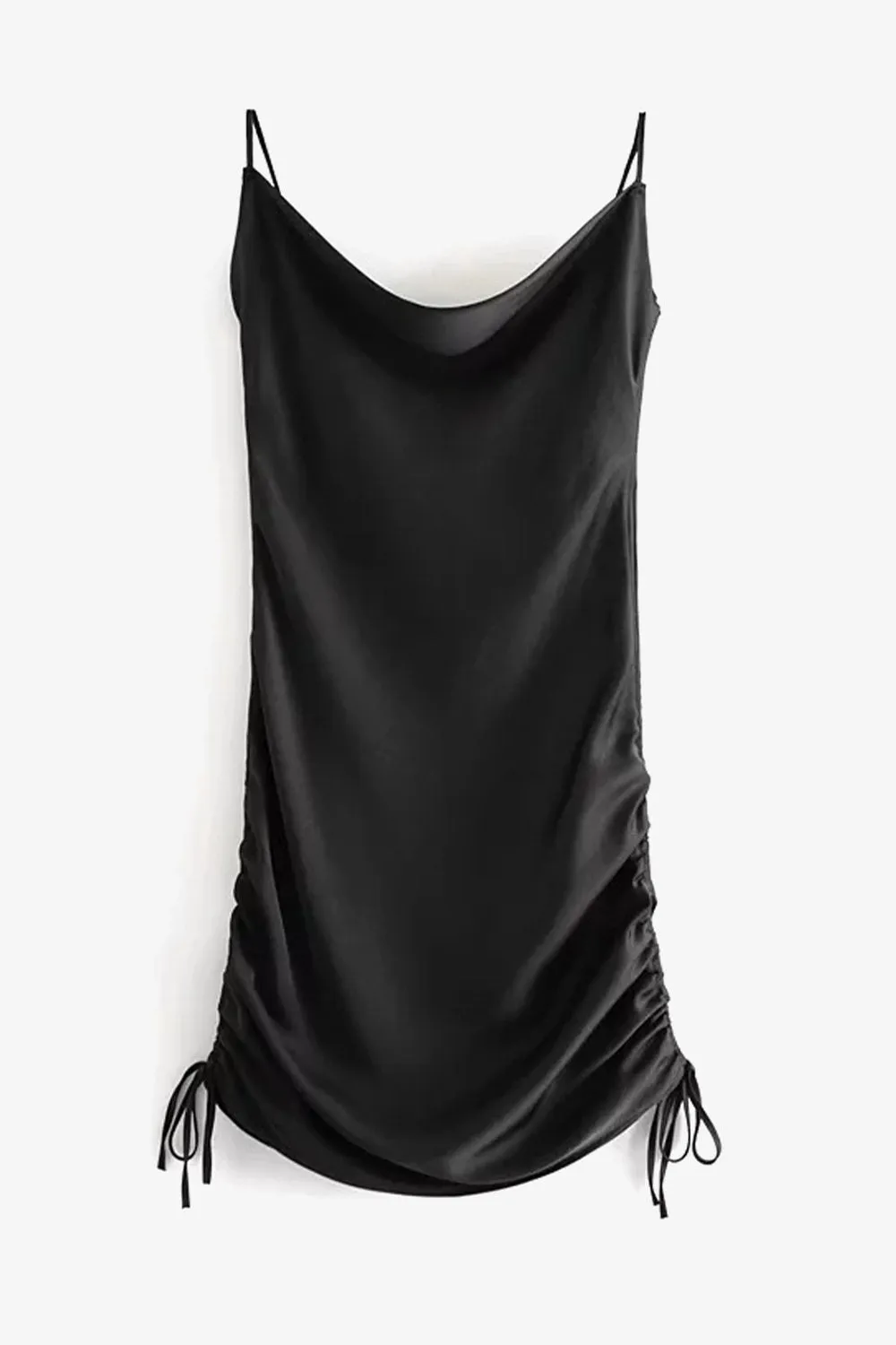 Drawstring Ruched Cowl-neck Slip Dress