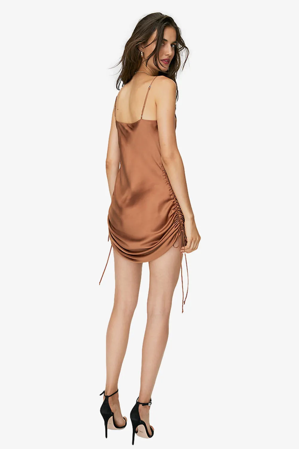 Drawstring Ruched Cowl-neck Slip Dress