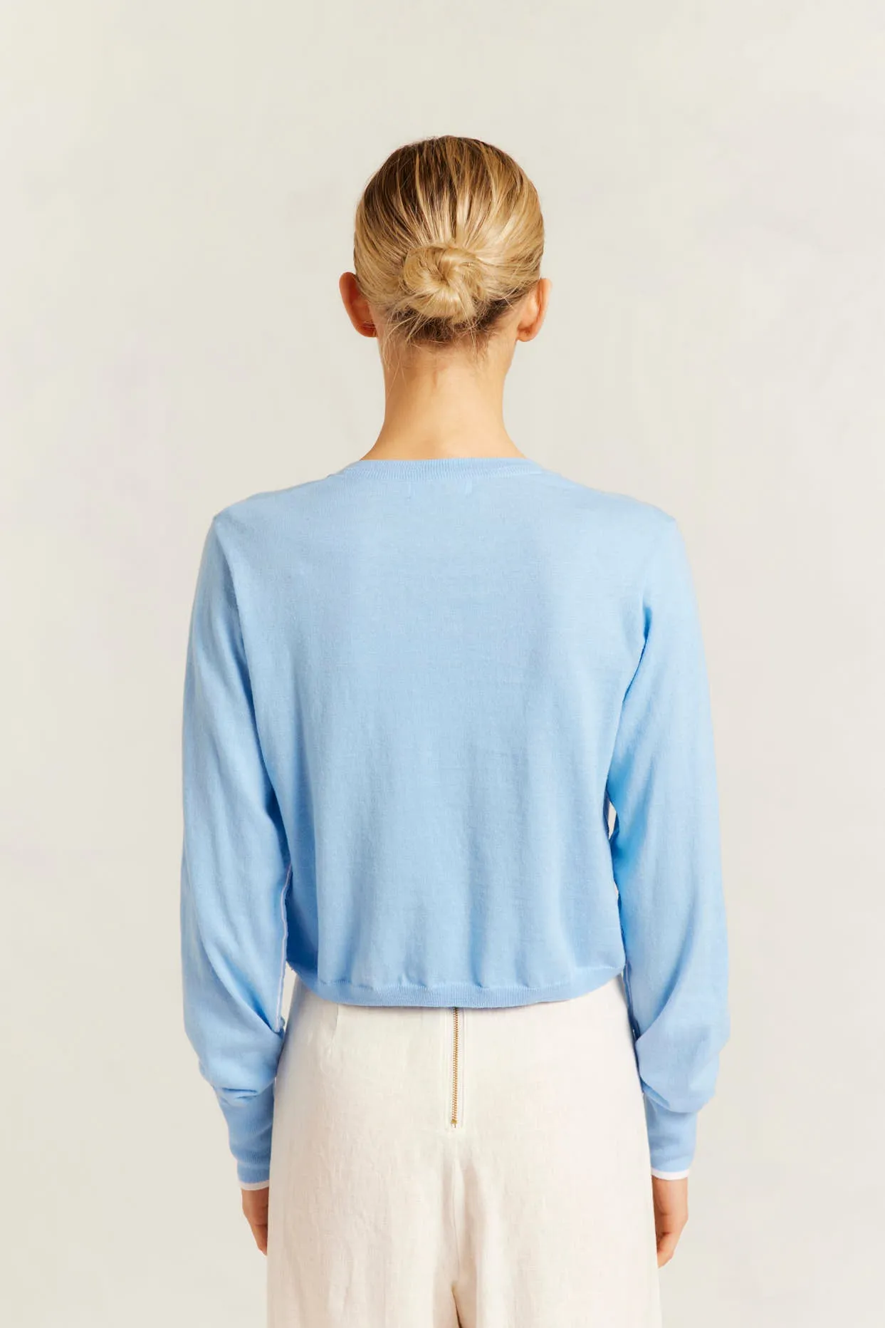 Drew Cotton Knit Cardi in Cornflower