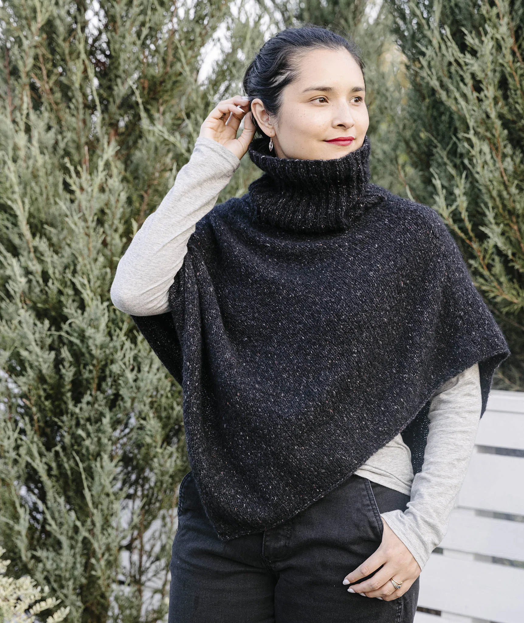 Easy Folded Poncho: Ribbed Cowl Version Using Rowan Fine Tweed Haze