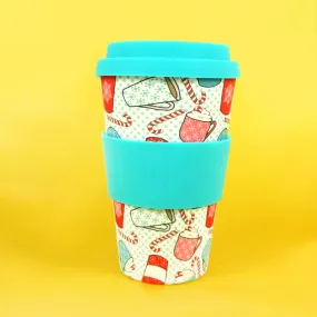 Eco-Friendly Reusable Plant Fiber Holiday Travel Mug with Christmas Coffee Design