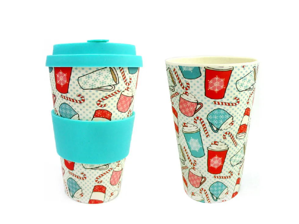 Eco-Friendly Reusable Plant Fiber Holiday Travel Mug with Christmas Coffee Design