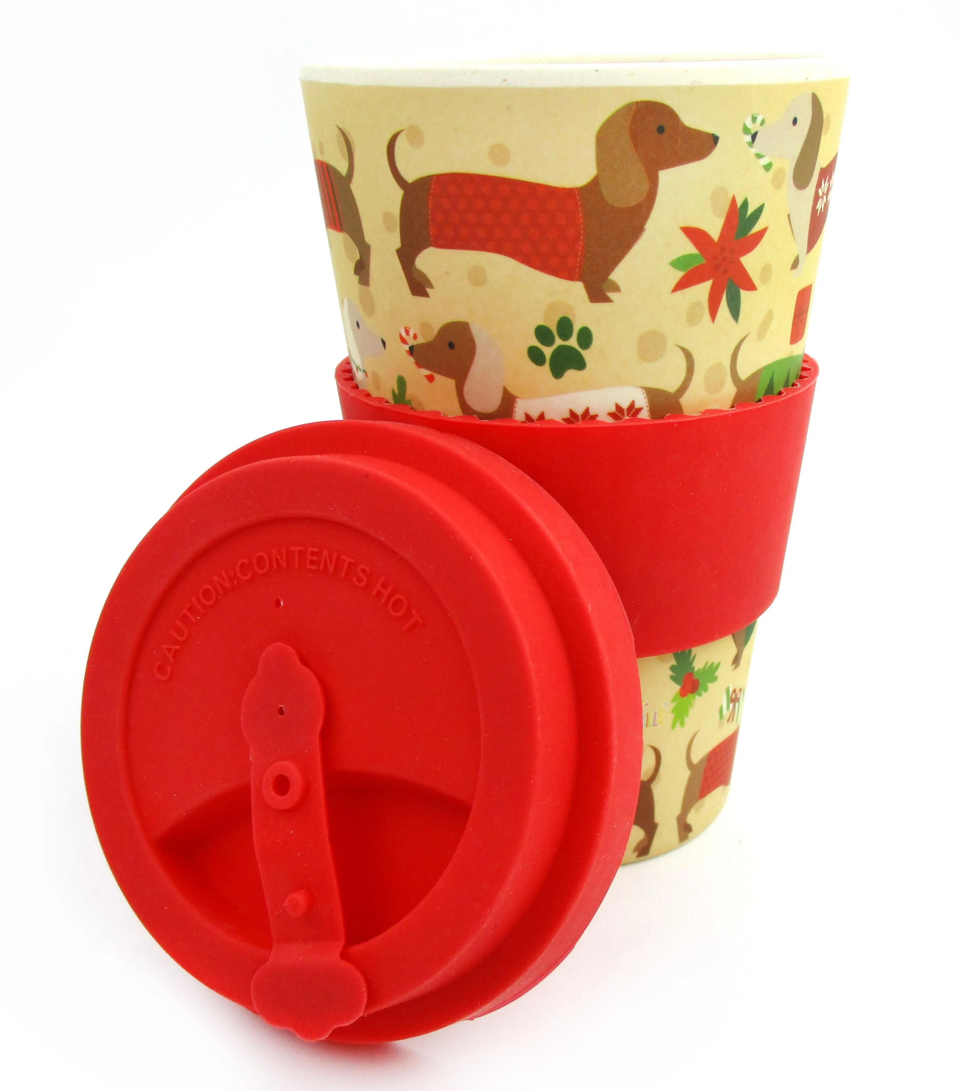 Eco-Friendly Reusable Plant Fiber Holiday Travel Mug with Christmas Wiener Dog Design