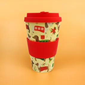 Eco-Friendly Reusable Plant Fiber Holiday Travel Mug with Christmas Wiener Dog Design