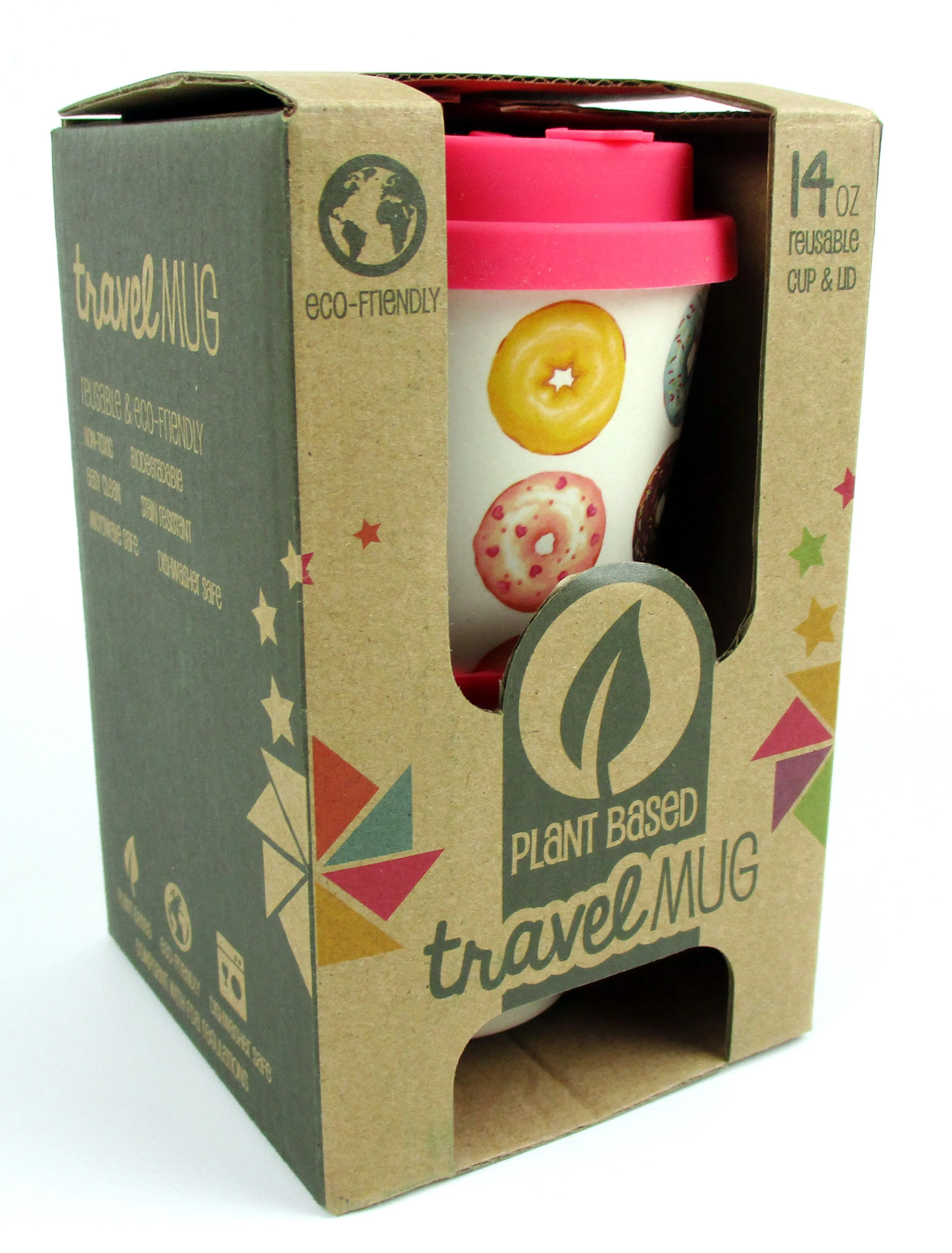 Eco-Friendly Reusable Plant Fiber Travel Mug with Donuts Design