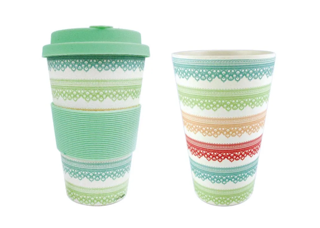 Eco-Friendly Reusable Plant Fiber Travel Mug with Lace Design