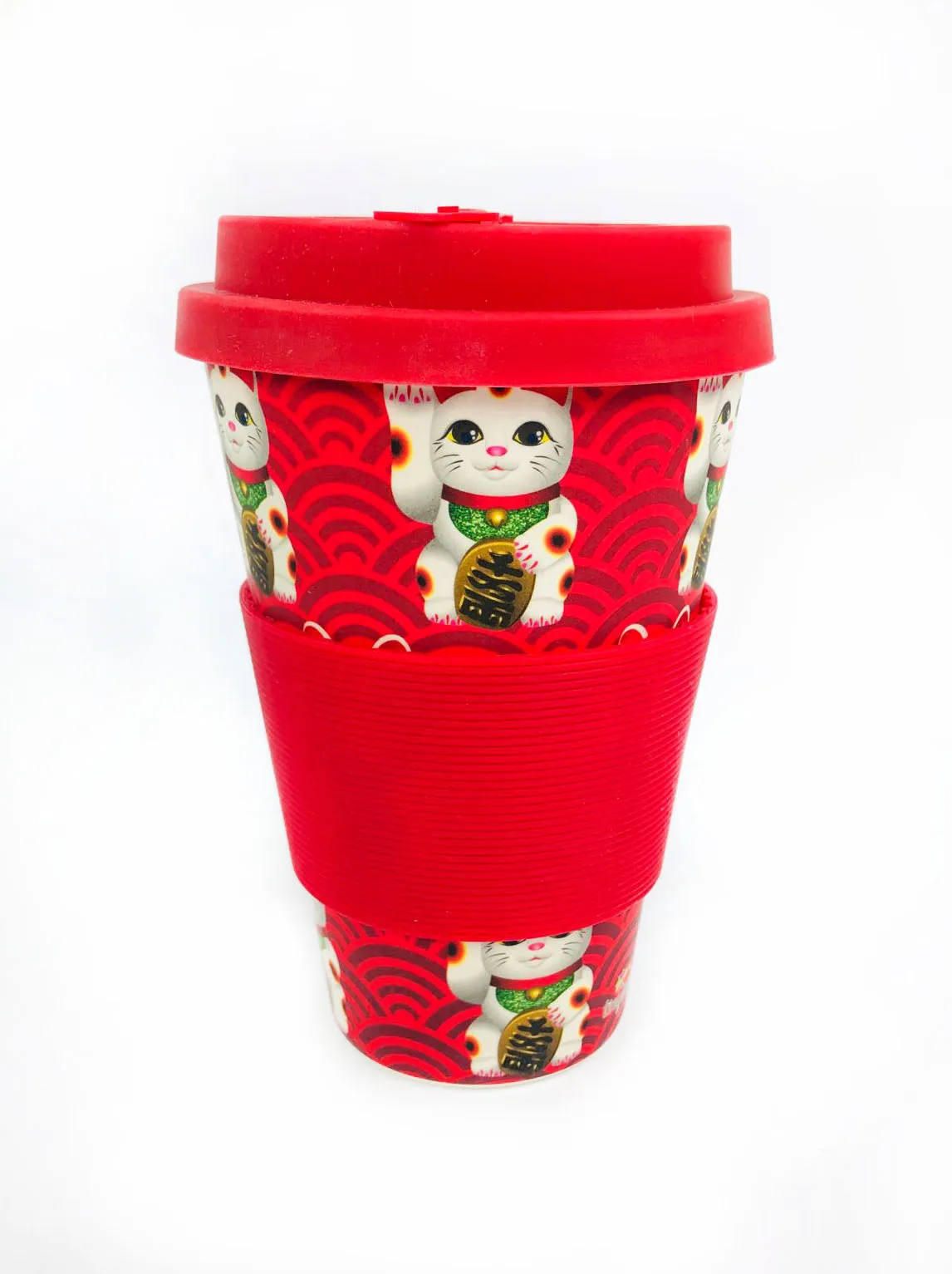 Eco-Friendly Reusable Plant Fiber Travel Mug with Maneki Neko Lucky Cat Design