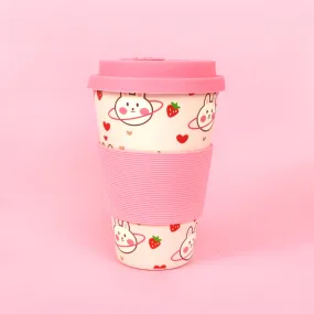 Eco-Friendly Reusable Plant Fiber Travel Mug with Pink Bunny Design