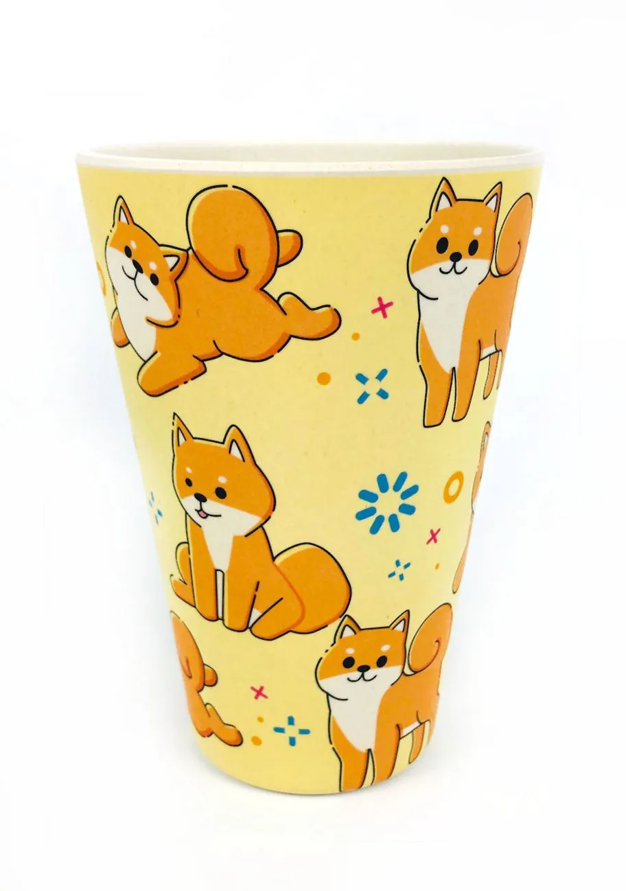 Eco-Friendly Reusable Plant Fiber Travel Mug with Shiba Inu Dog Design