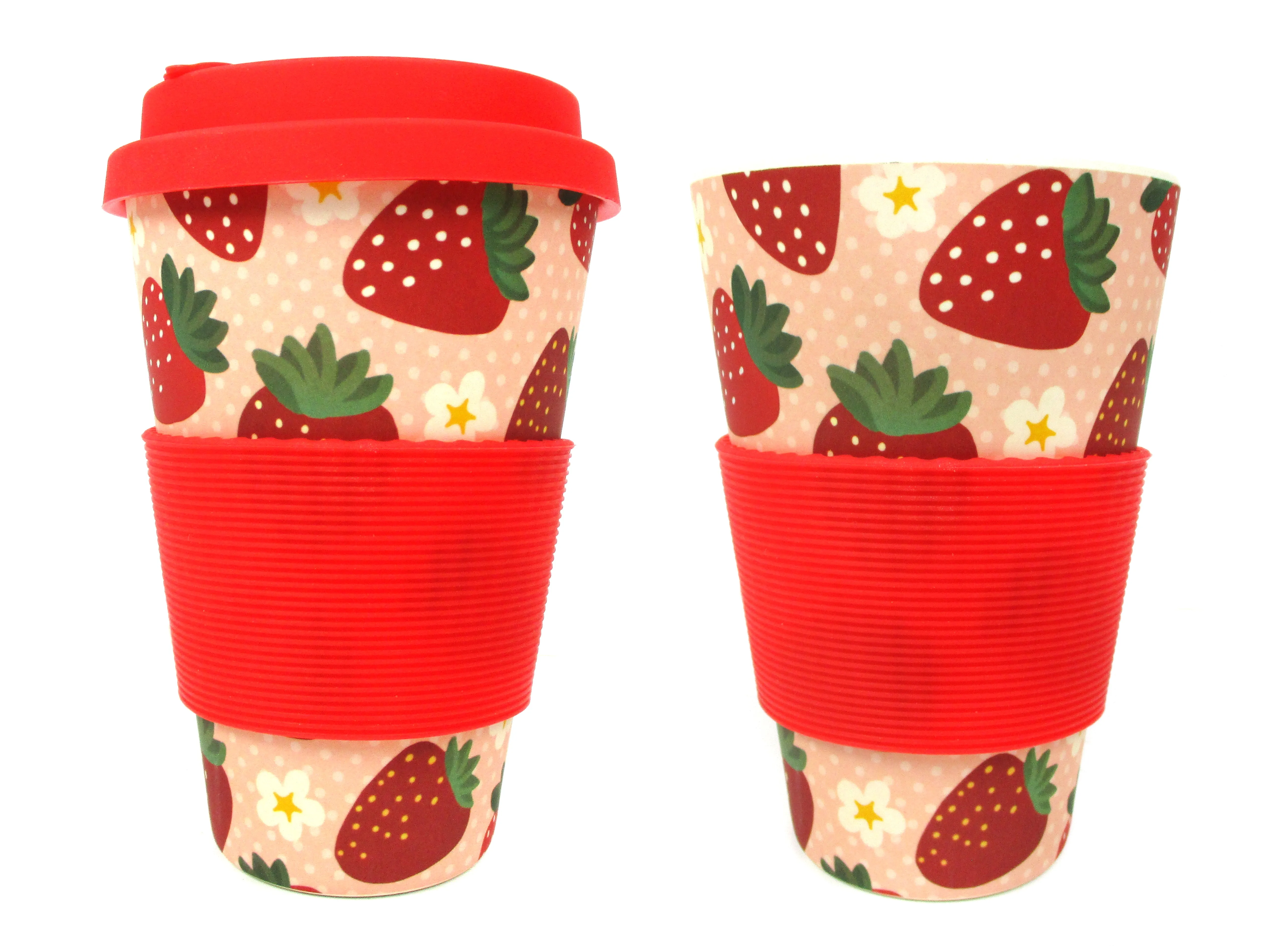 Eco-Friendly Reusable Plant Fiber Travel Mug with Strawberry Design