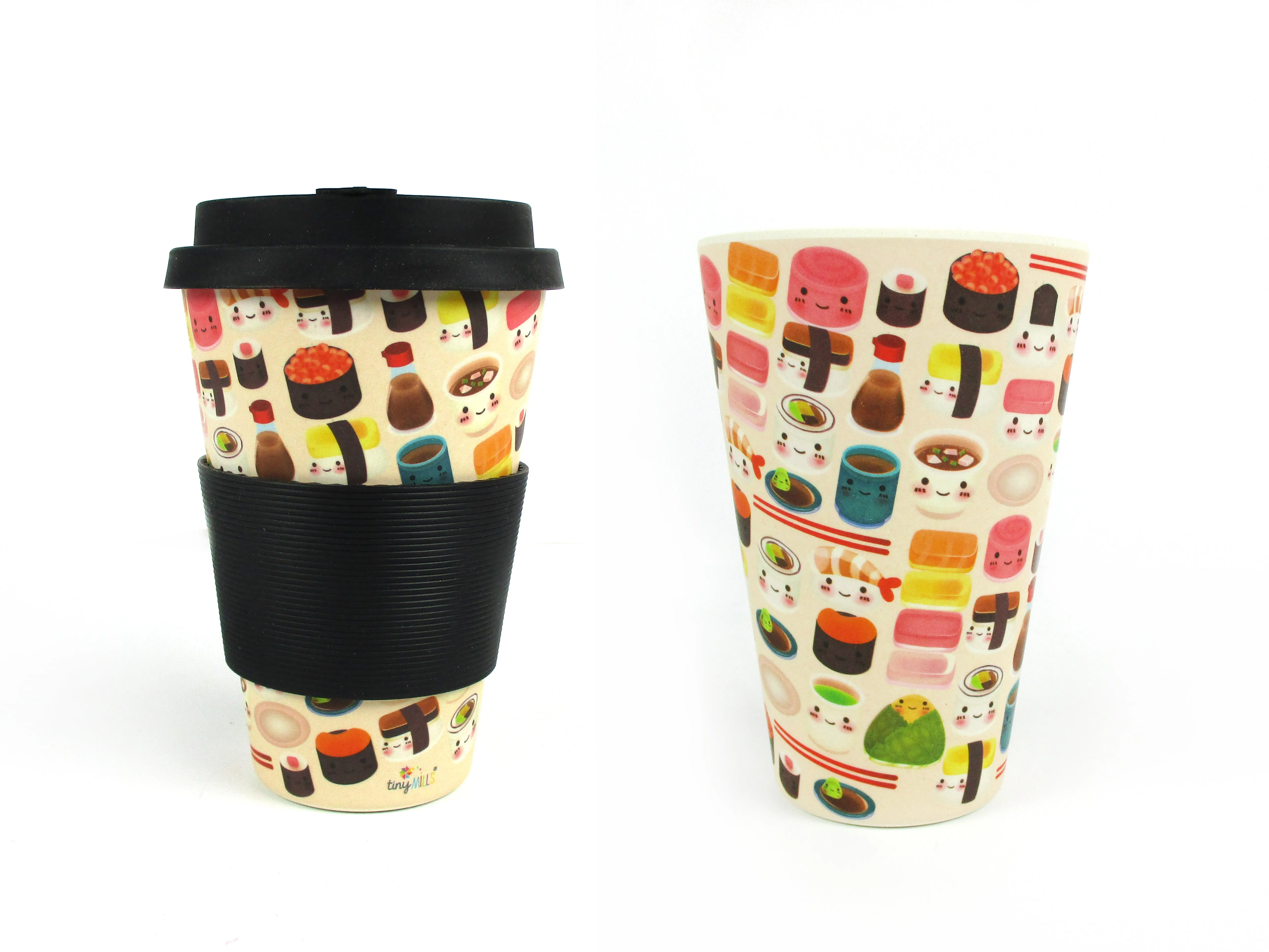 Eco-Friendly Reusable Plant Fiber Travel Mug with Sushi Design