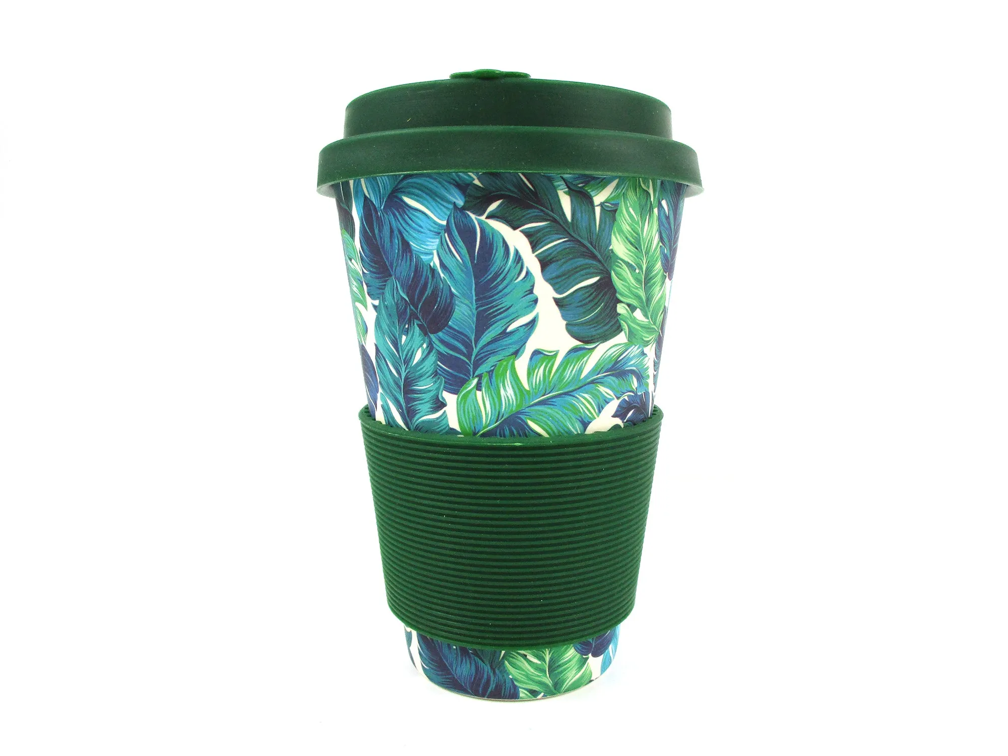 Eco-Friendly Reusable Plant Fiber Travel Mug with Tropical Palm Leaves Design