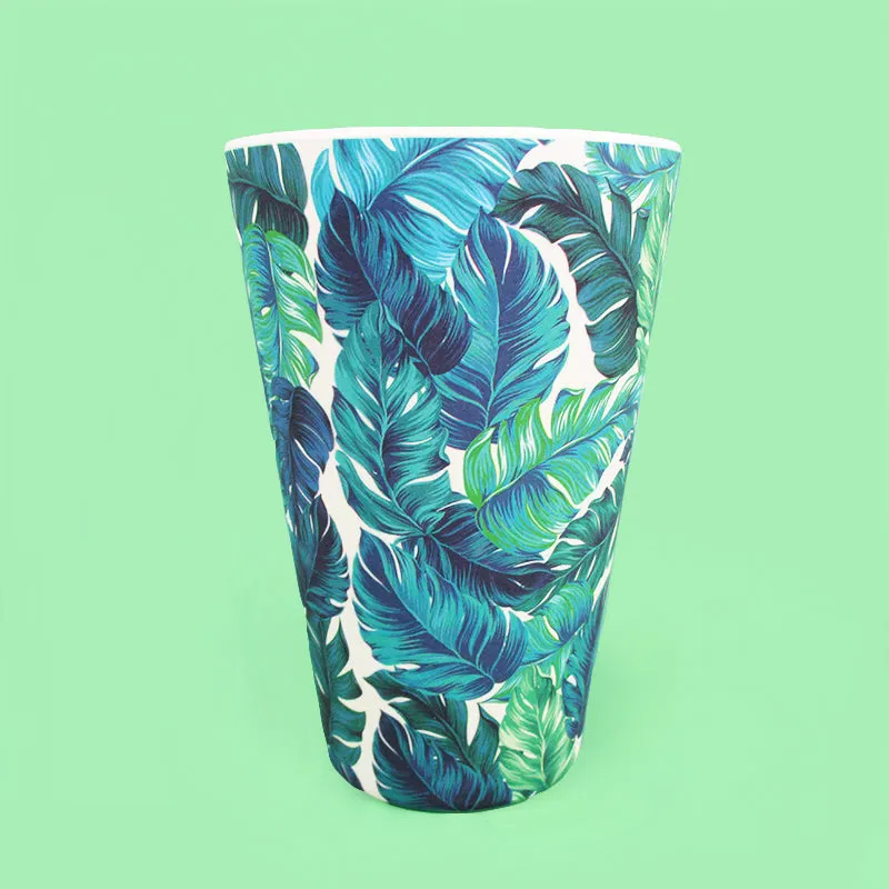 Eco-Friendly Reusable Plant Fiber Travel Mug with Tropical Palm Leaves Design