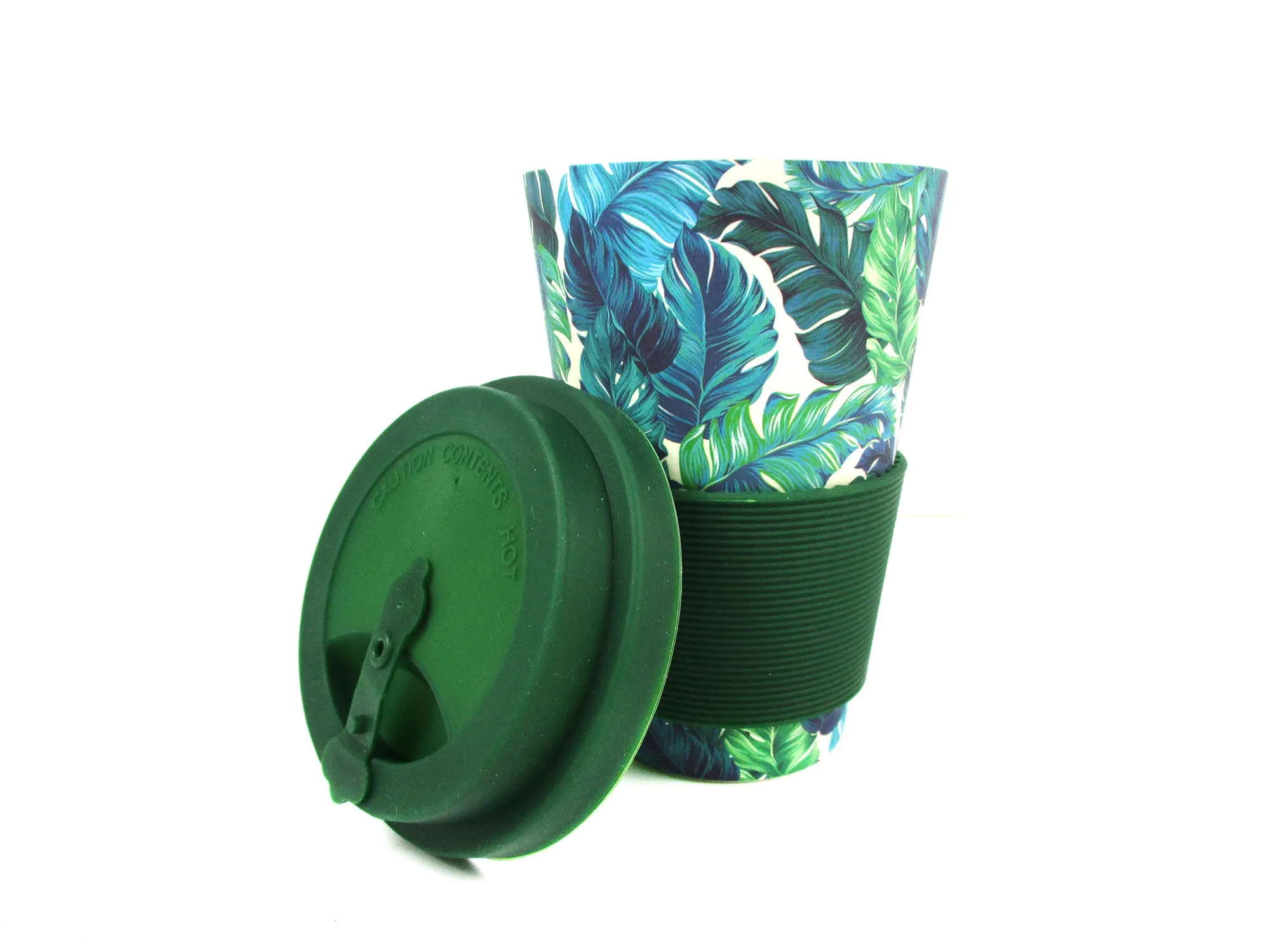 Eco-Friendly Reusable Plant Fiber Travel Mug with Tropical Palm Leaves Design