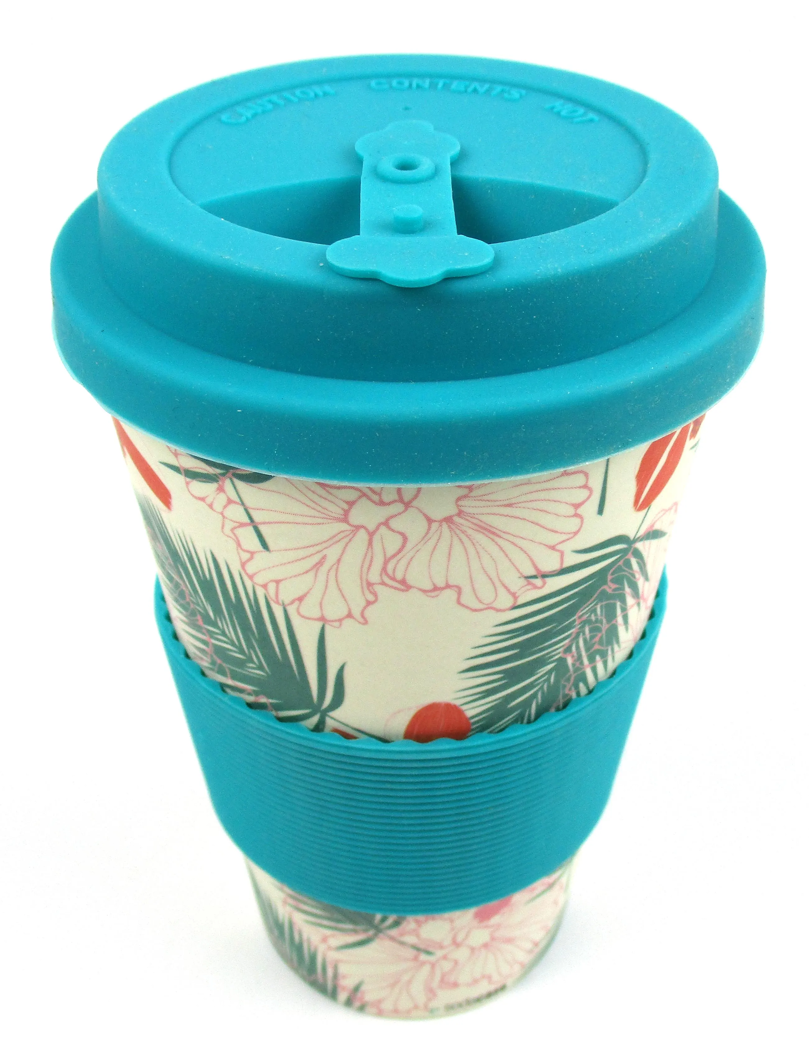 Eco-Friendly Reusable Plant Fiber Travel Mug with Tropical Paradise Design