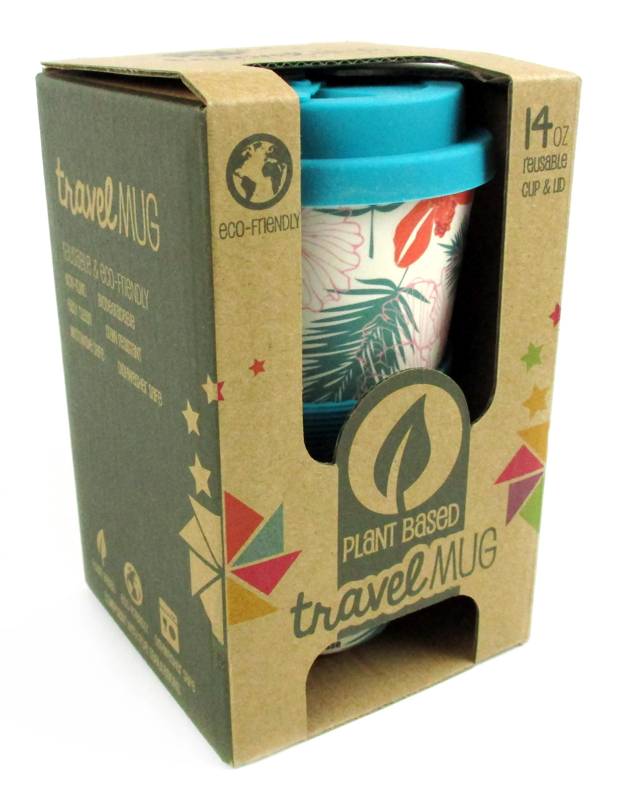 Eco-Friendly Reusable Plant Fiber Travel Mug with Tropical Paradise Design