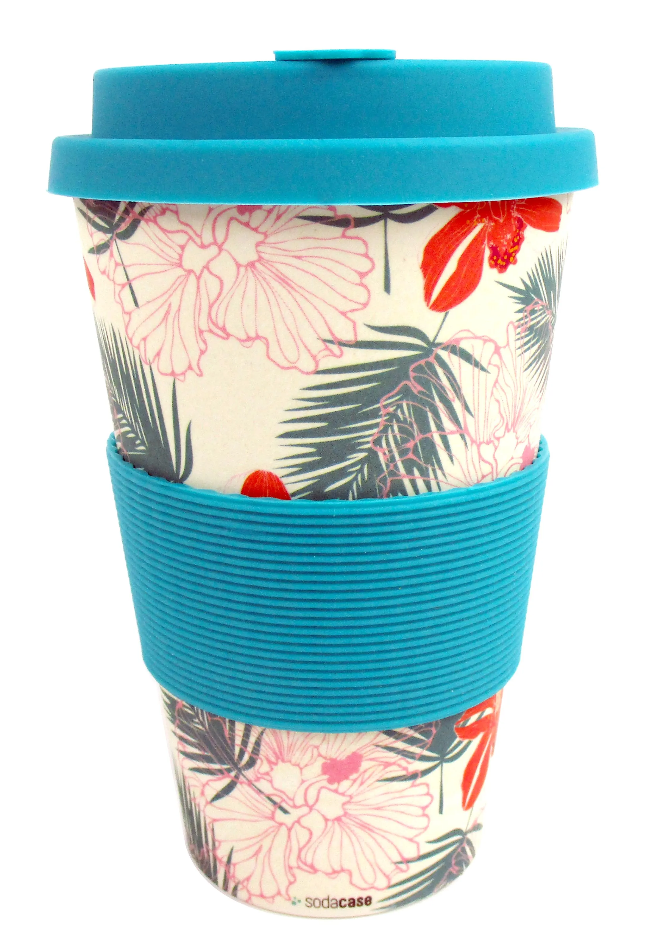 Eco-Friendly Reusable Plant Fiber Travel Mug with Tropical Paradise Design