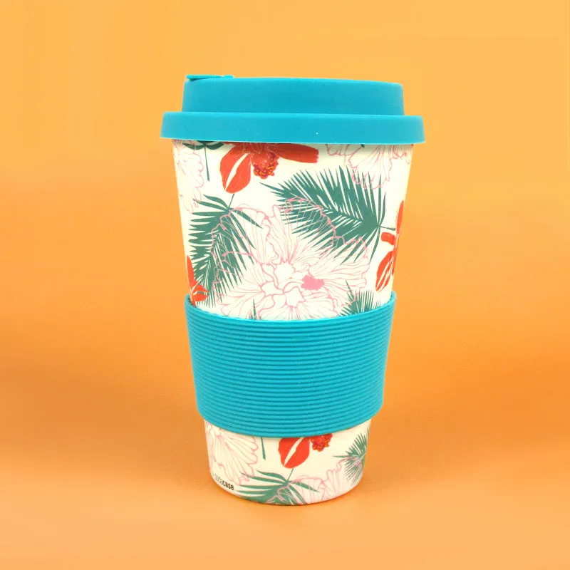 Eco-Friendly Reusable Plant Fiber Travel Mug with Tropical Paradise Design