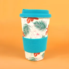 Eco-Friendly Reusable Plant Fiber Travel Mug with Tropical Paradise Design