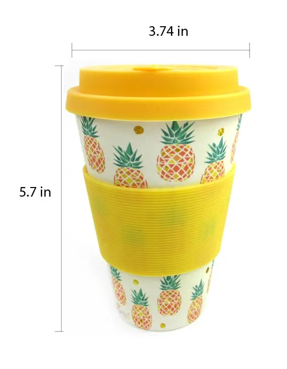 Eco-Friendly Reusable Plant Fiber Travel Mug with Tropical Pineapple Design