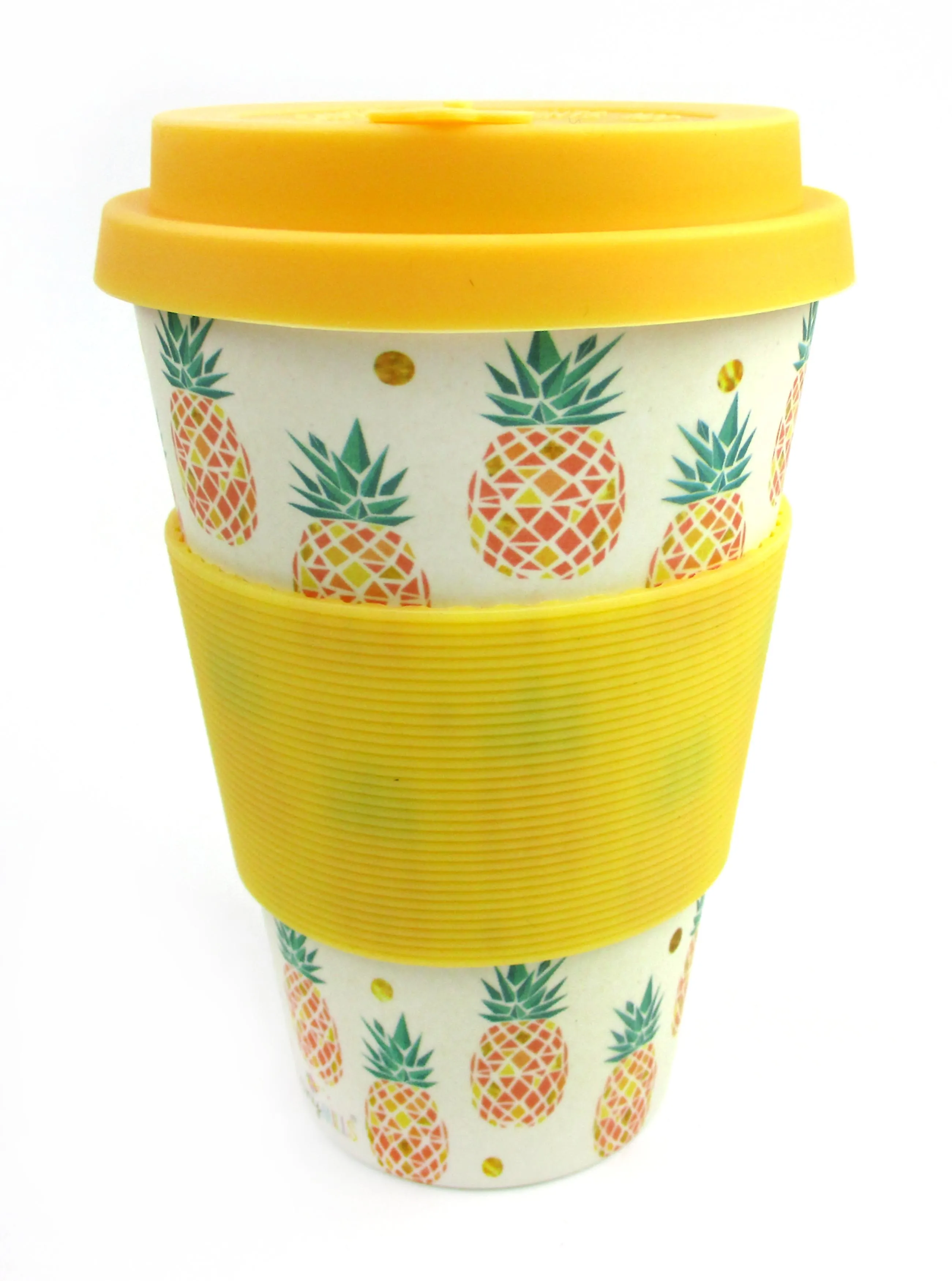 Eco-Friendly Reusable Plant Fiber Travel Mug with Tropical Pineapple Design