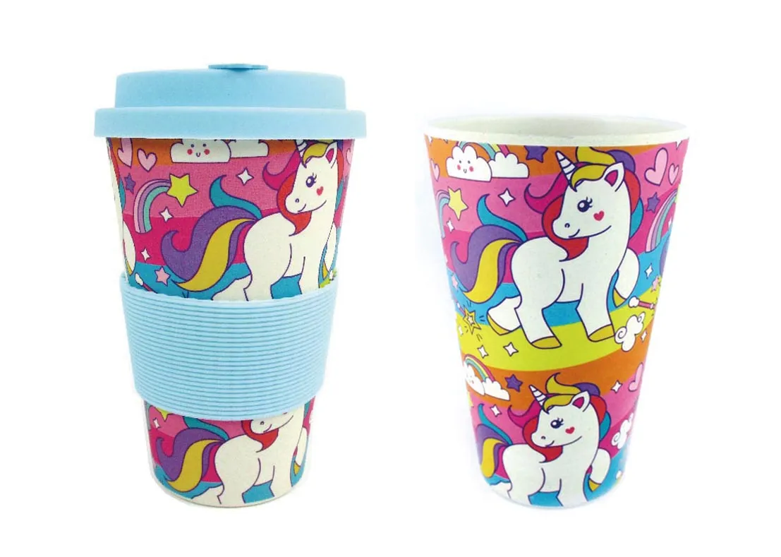 Eco-Friendly Reusable Plant Fiber Travel Mug with Unicorn Design