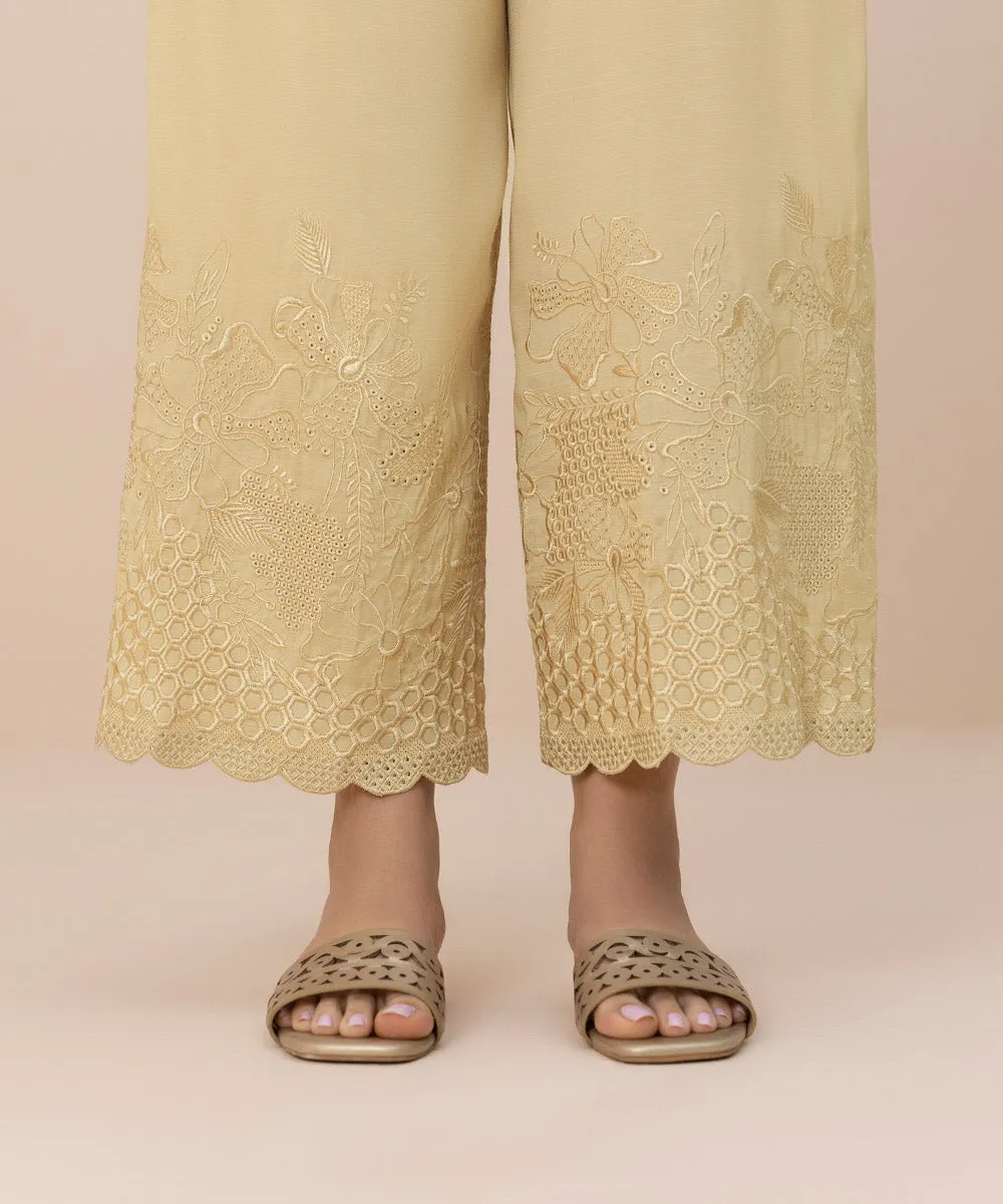 Embroidered Raw Silk Culottes