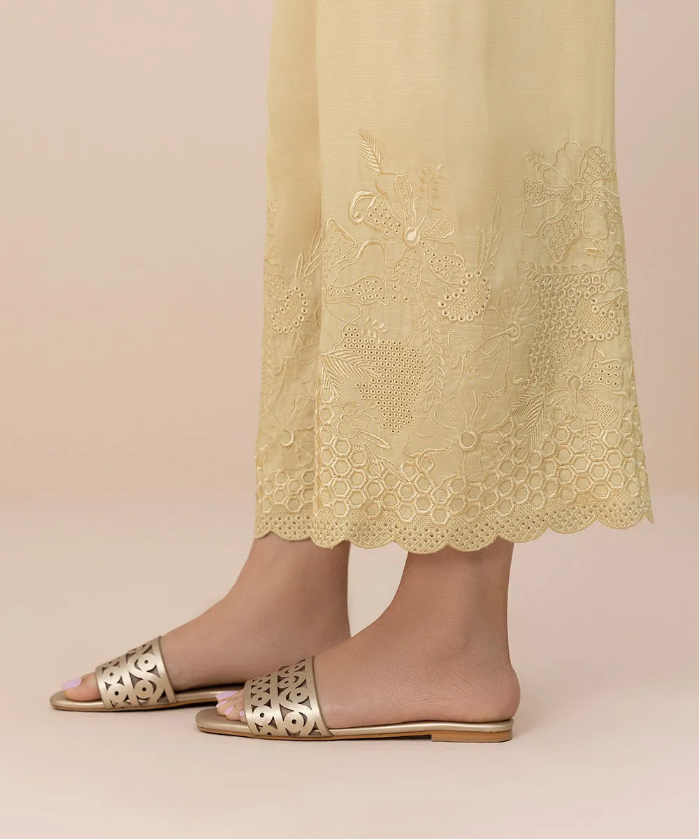 Embroidered Raw Silk Culottes