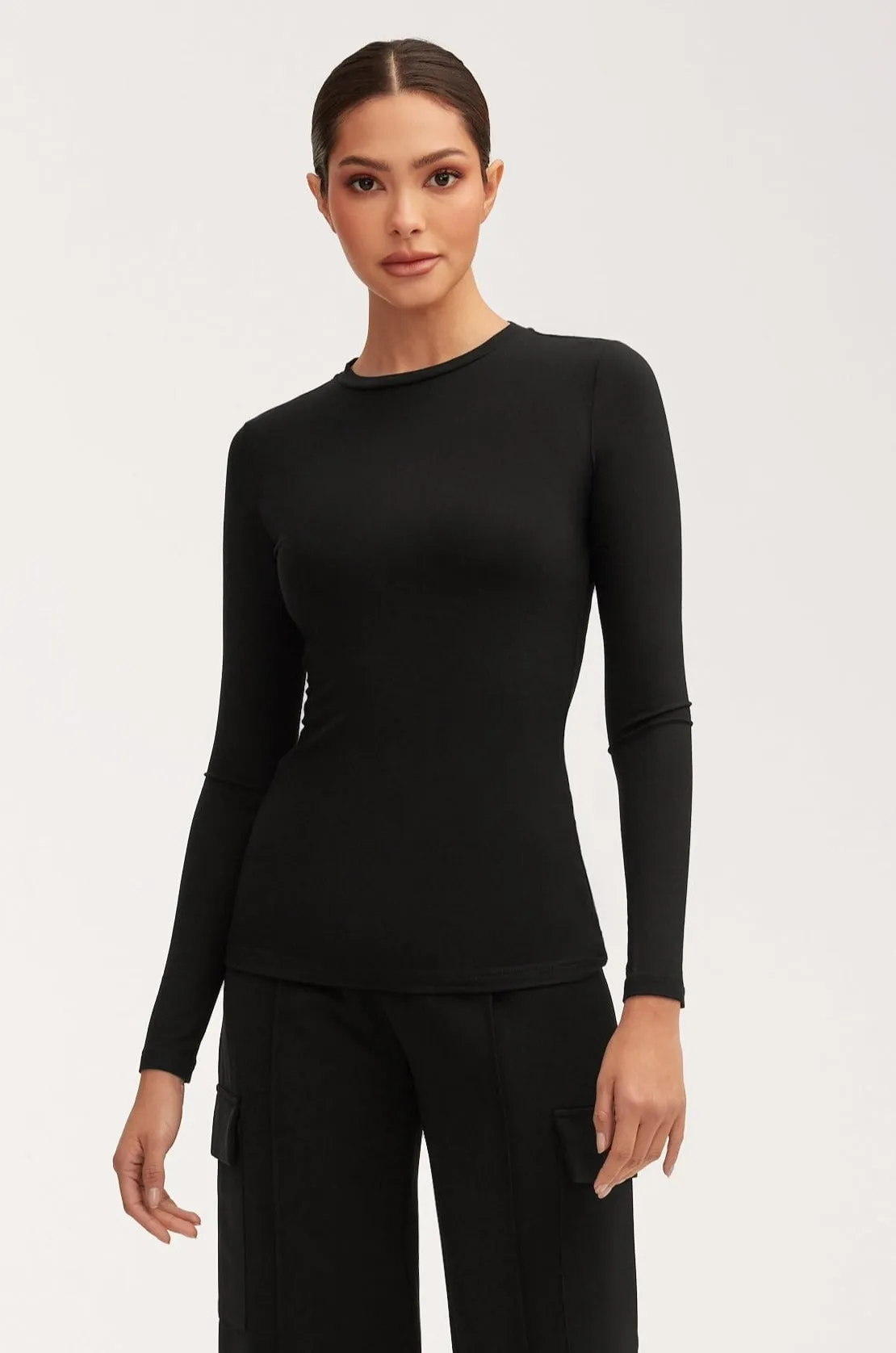 Essential Crew Neck Bamboo Jersey Top - Black