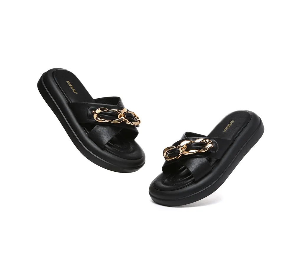 EVERAU® Women Slides Metal Decor Crossover Platform Chiffon