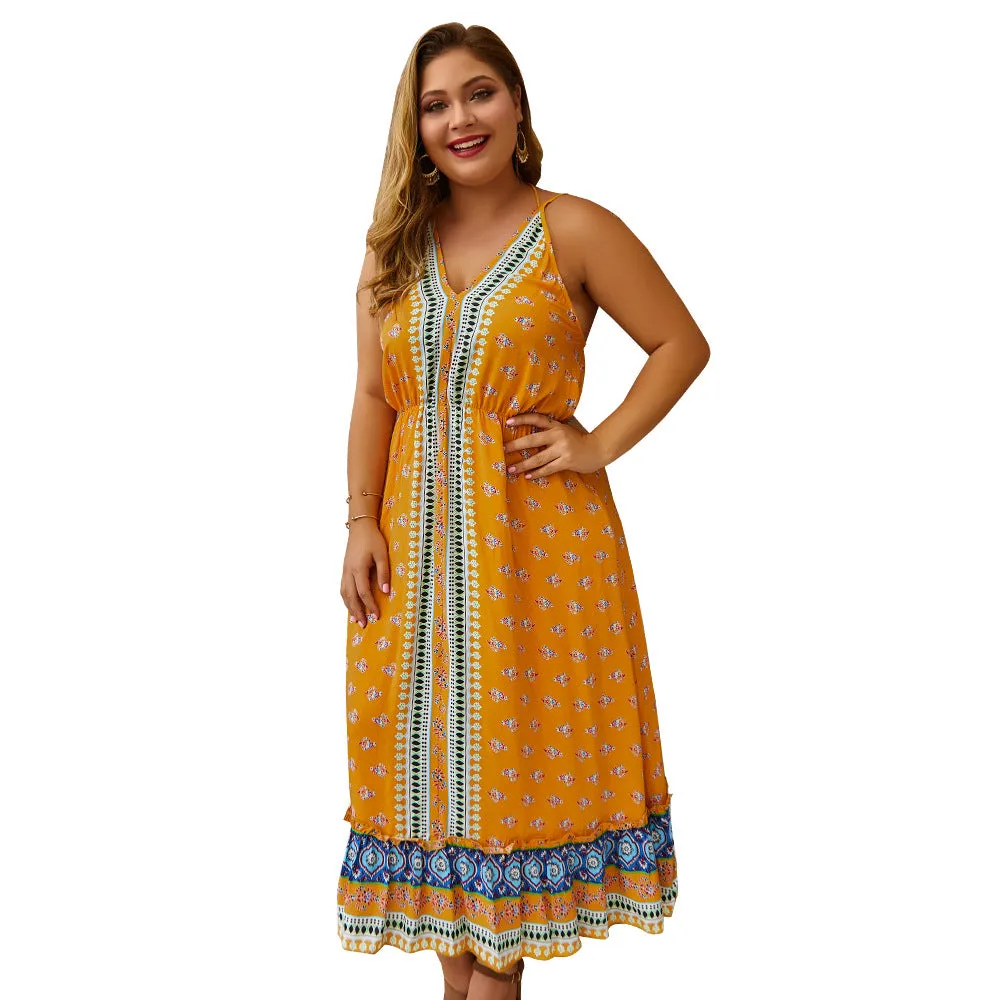 Fat women dress deep V sexy summer beach slip dress