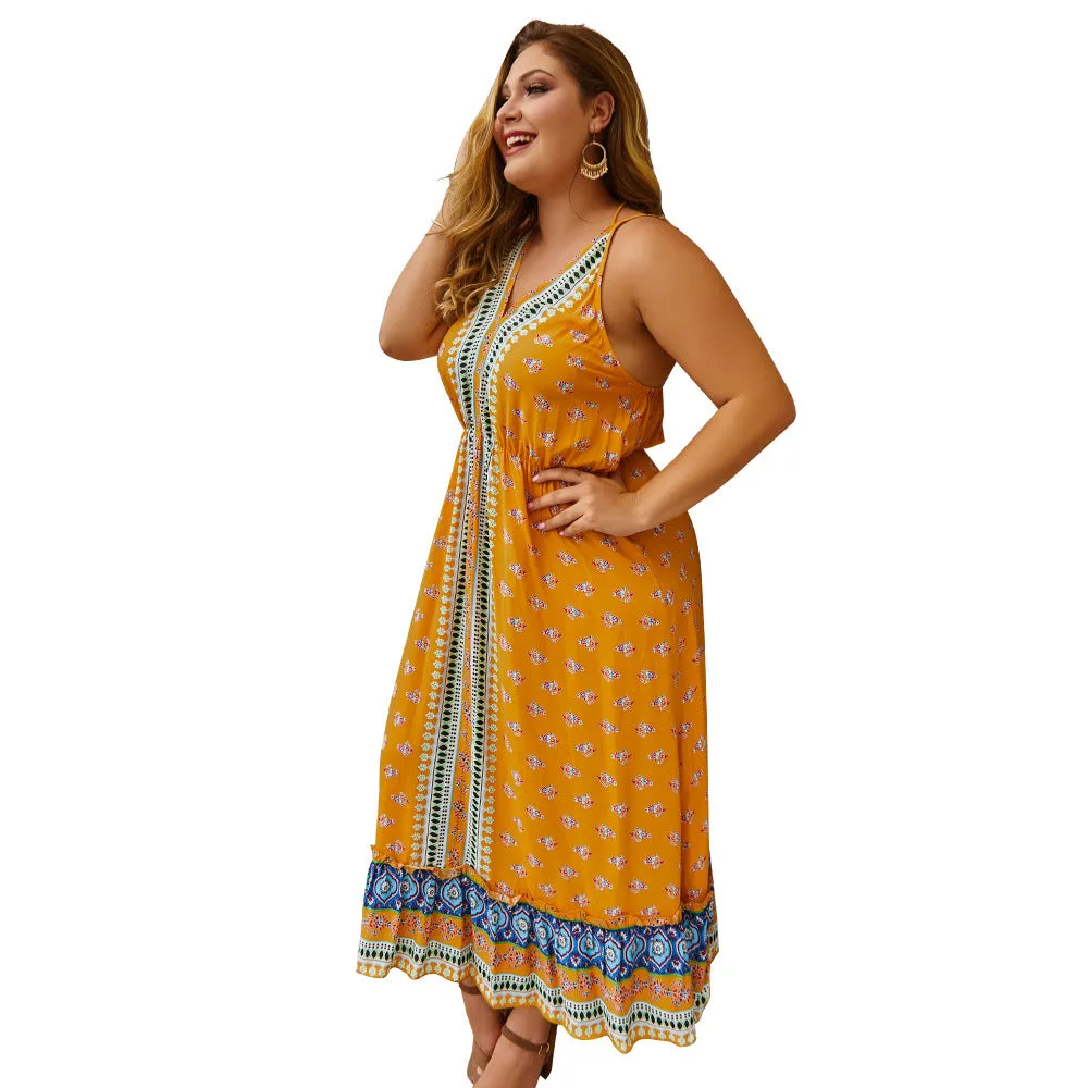 Fat women dress deep V sexy summer beach slip dress