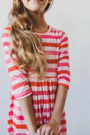 Girls All You Need is Love Striped Twirl Dress