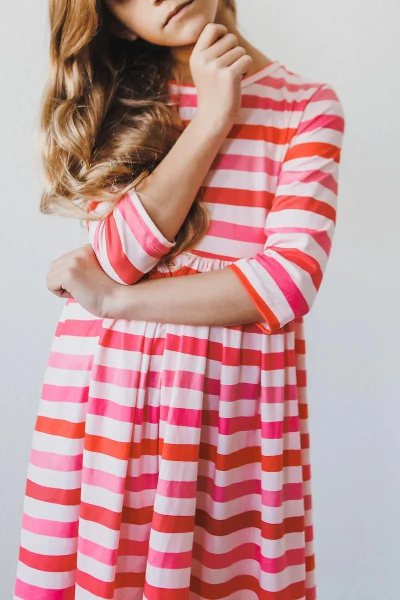 Girls All You Need is Love Striped Twirl Dress