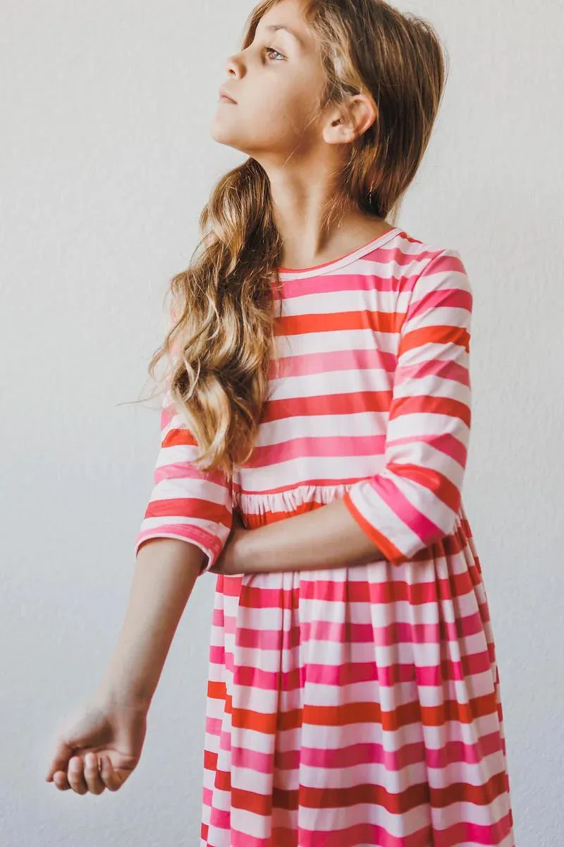 Girls All You Need is Love Striped Twirl Dress