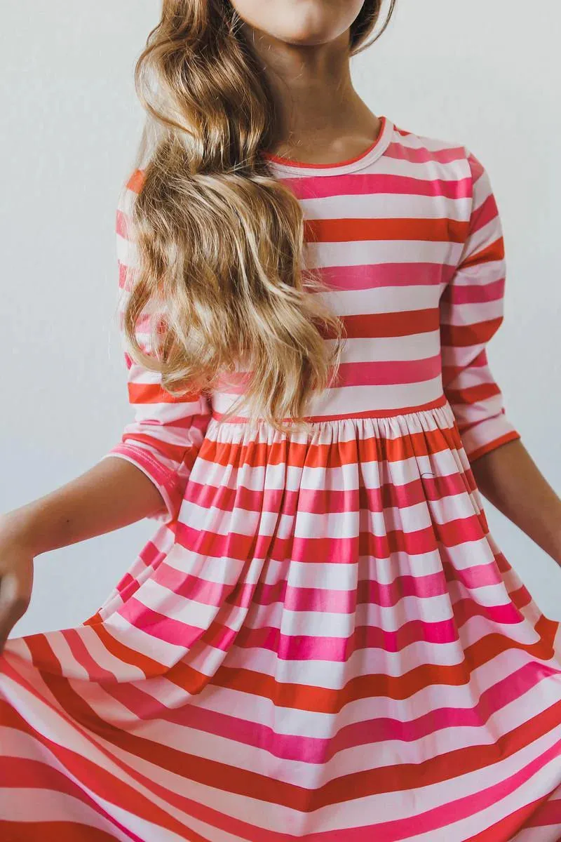 Girls All You Need is Love Striped Twirl Dress