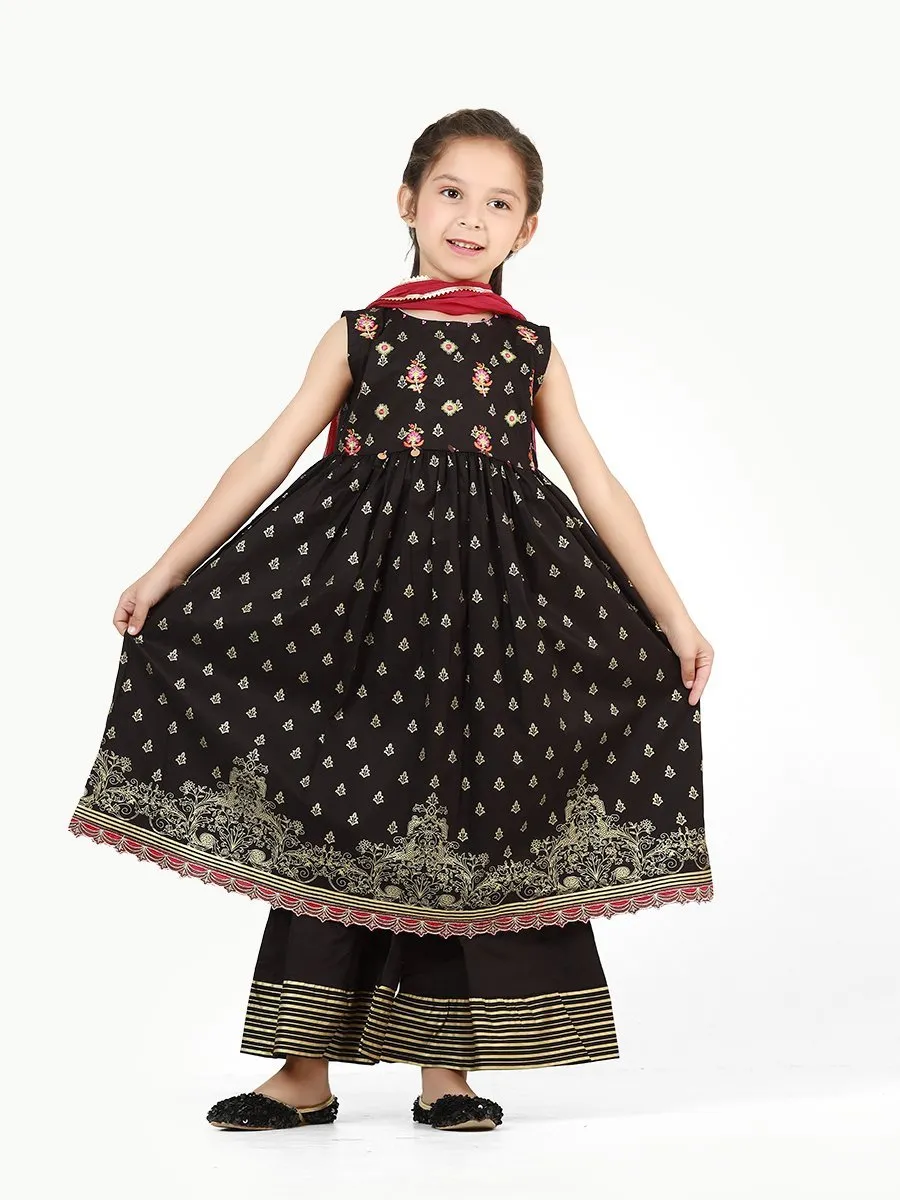 Girl's Black Pishwas - EGTP22-22171